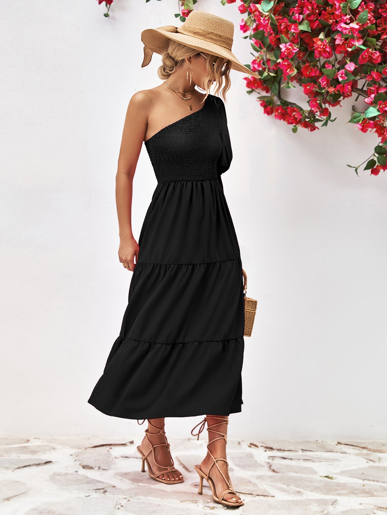 Smocked One - Shoulder Midi Dress - GirlyBayCocktail DressesSmocked One - Shoulder Midi Dress100100373132315SBlackGirlyBaySmocked One - Shoulder Midi Dress