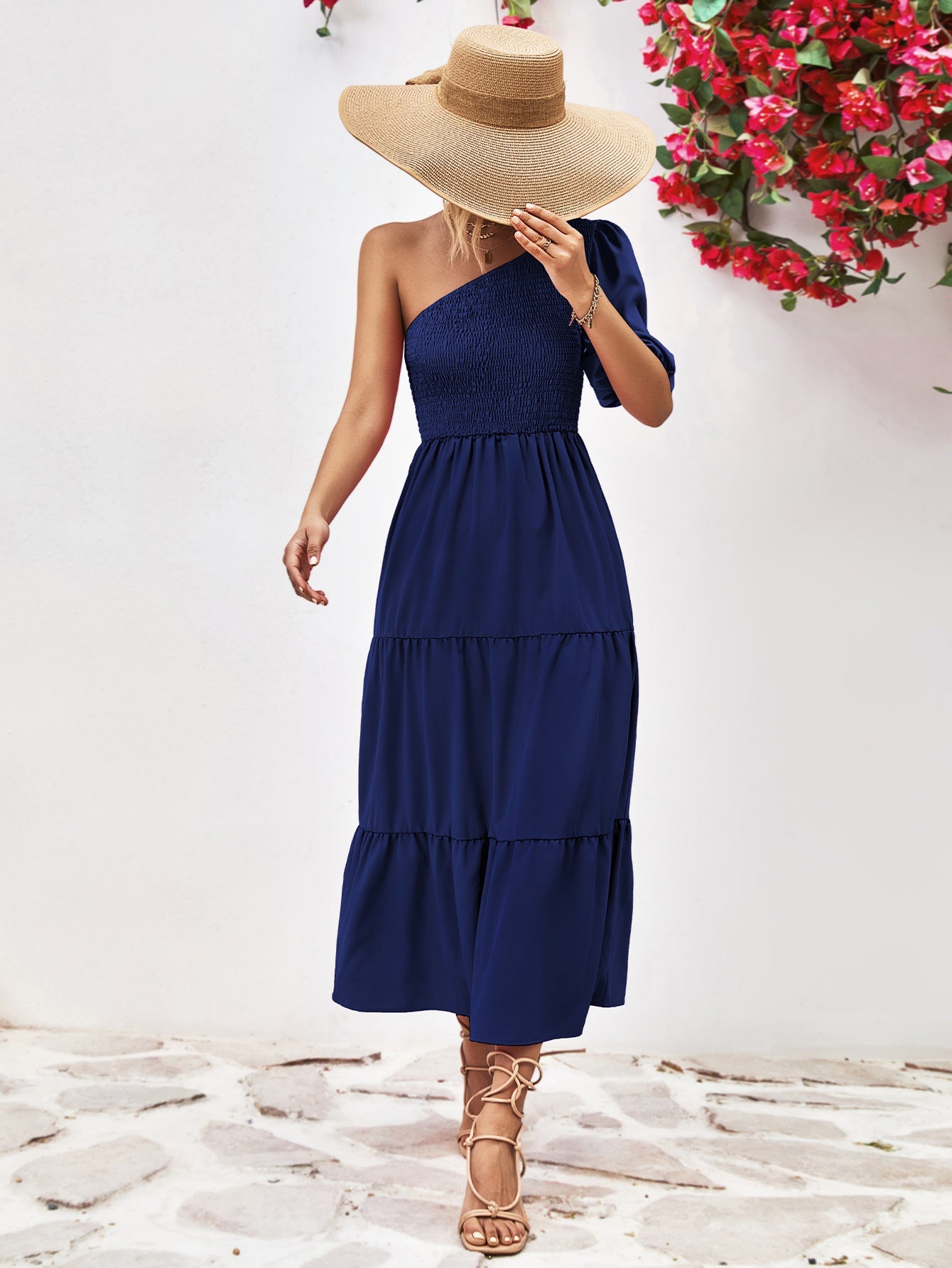 Smocked One - Shoulder Midi Dress - GirlyBayCocktail DressesSmocked One - Shoulder Midi Dress100100373133107SDark BlueGirlyBaySmocked One - Shoulder Midi Dress