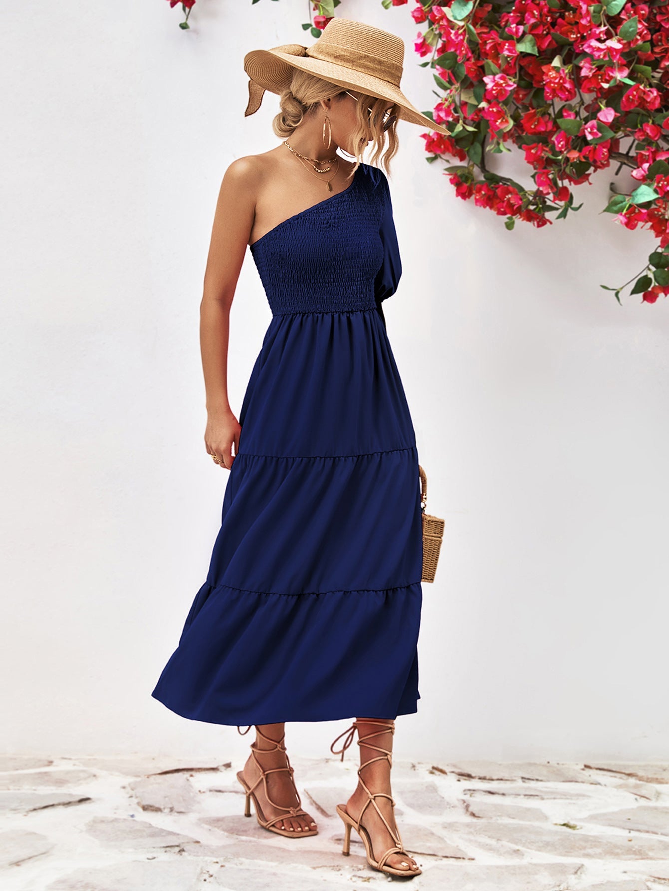 Smocked One - Shoulder Midi Dress - GirlyBayCocktail DressesSmocked One - Shoulder Midi Dress100100373133107SDark BlueGirlyBaySmocked One - Shoulder Midi Dress