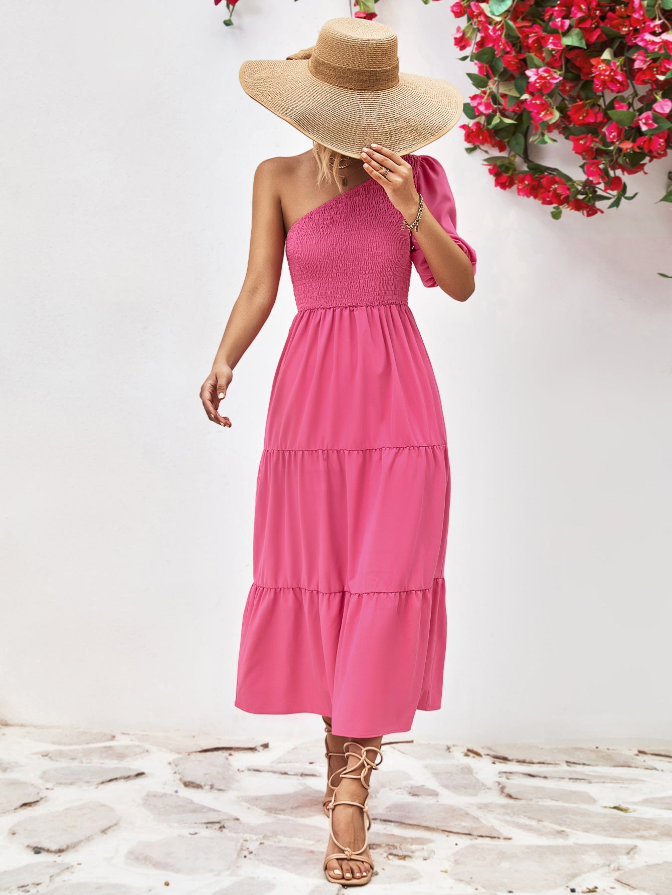 Smocked One - Shoulder Midi Dress - GirlyBayCocktail DressesSmocked One - Shoulder Midi Dress100100373135436SHot PinkGirlyBaySmocked One - Shoulder Midi Dress