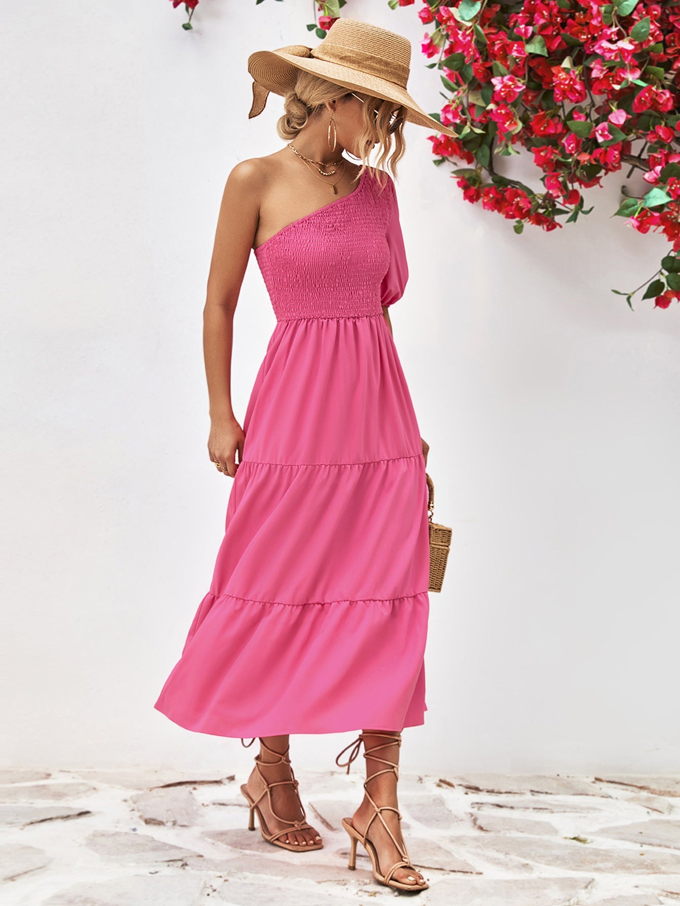 Smocked One - Shoulder Midi Dress - GirlyBayCocktail DressesSmocked One - Shoulder Midi Dress100100373135436SHot PinkGirlyBaySmocked One - Shoulder Midi Dress