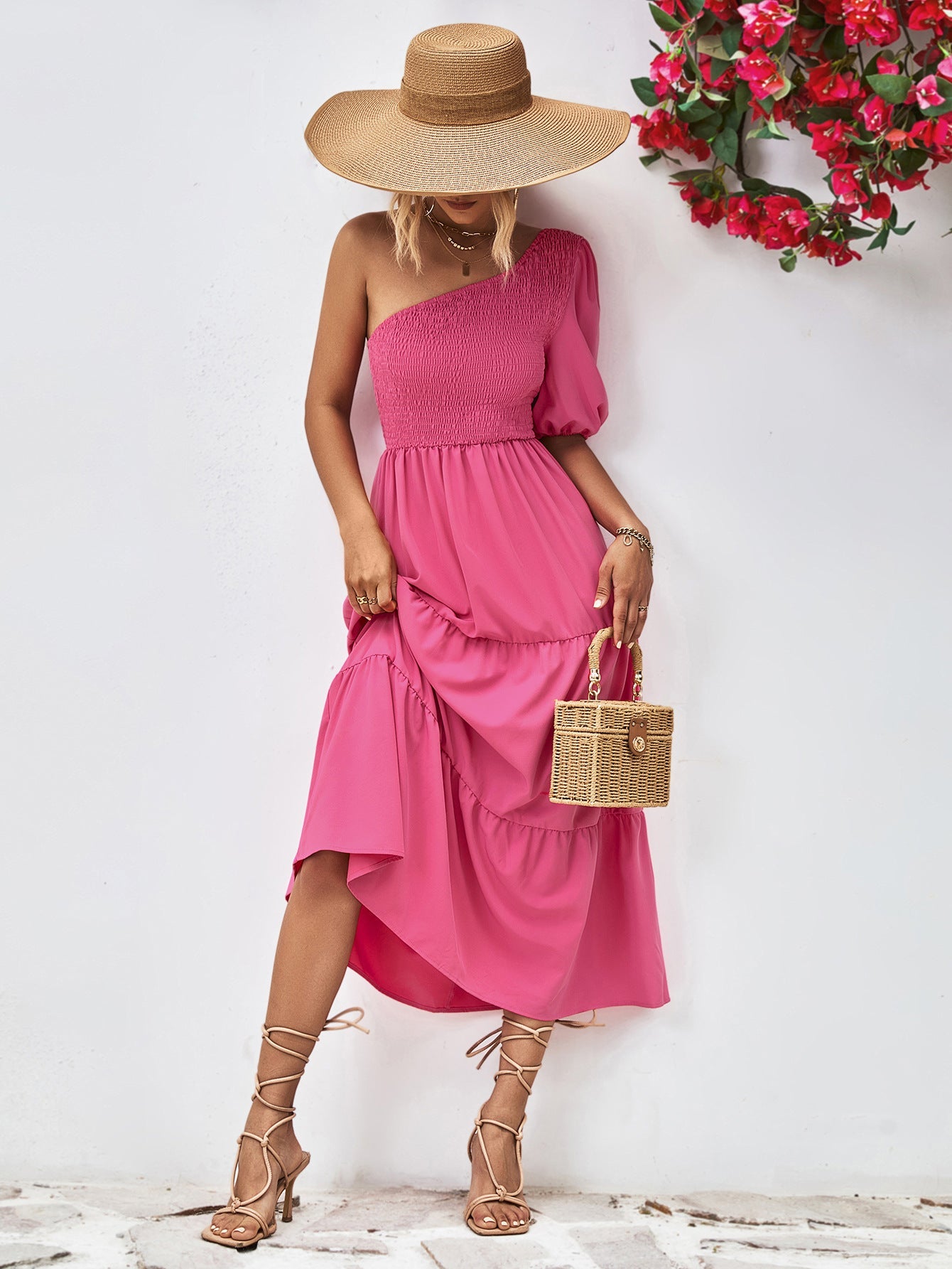 Smocked One - Shoulder Midi Dress - GirlyBayCocktail DressesSmocked One - Shoulder Midi Dress100100373135436SHot PinkGirlyBaySmocked One - Shoulder Midi Dress