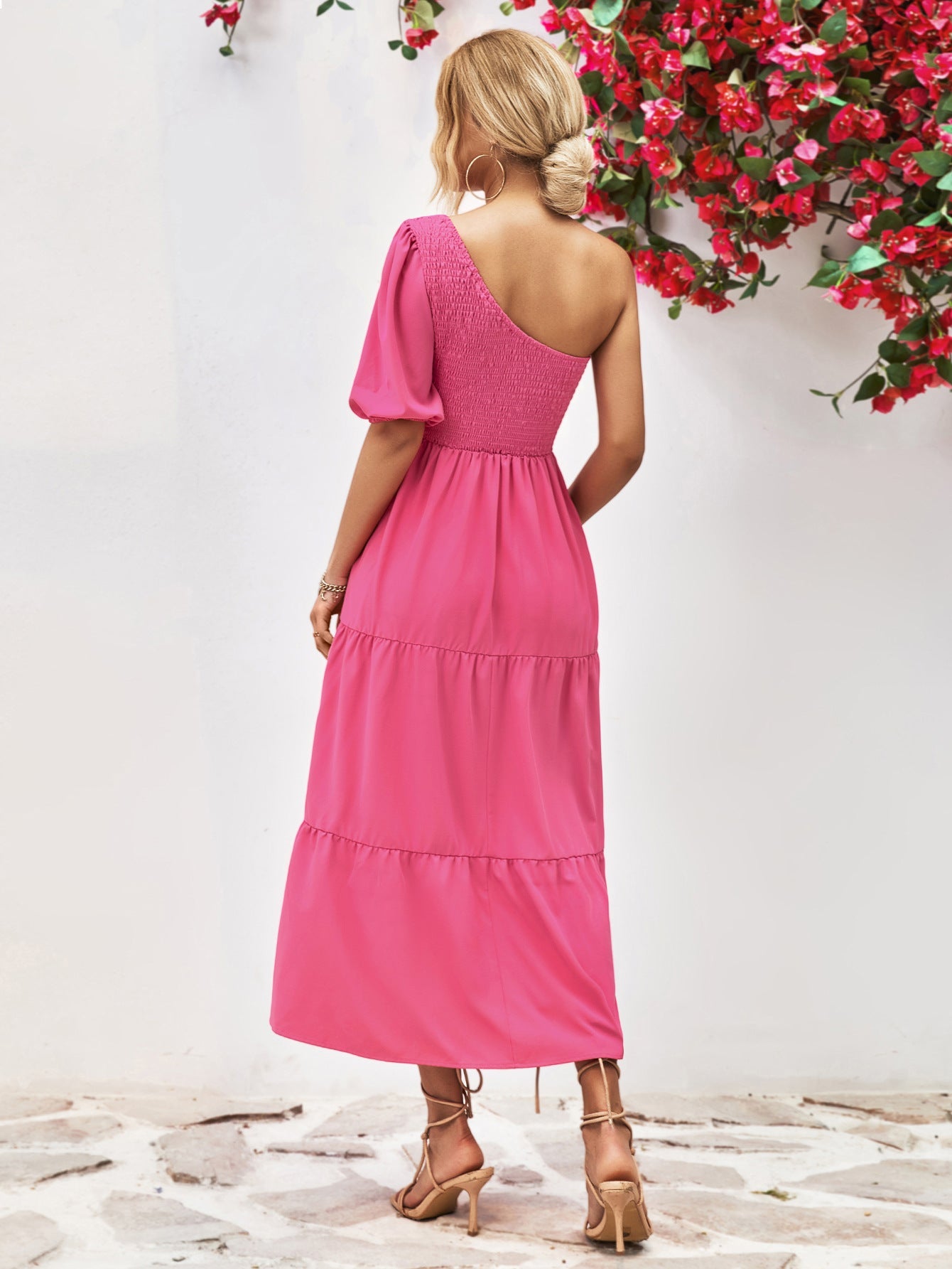 Smocked One - Shoulder Midi Dress - GirlyBayCocktail DressesSmocked One - Shoulder Midi Dress100100373135436SHot PinkGirlyBaySmocked One - Shoulder Midi Dress