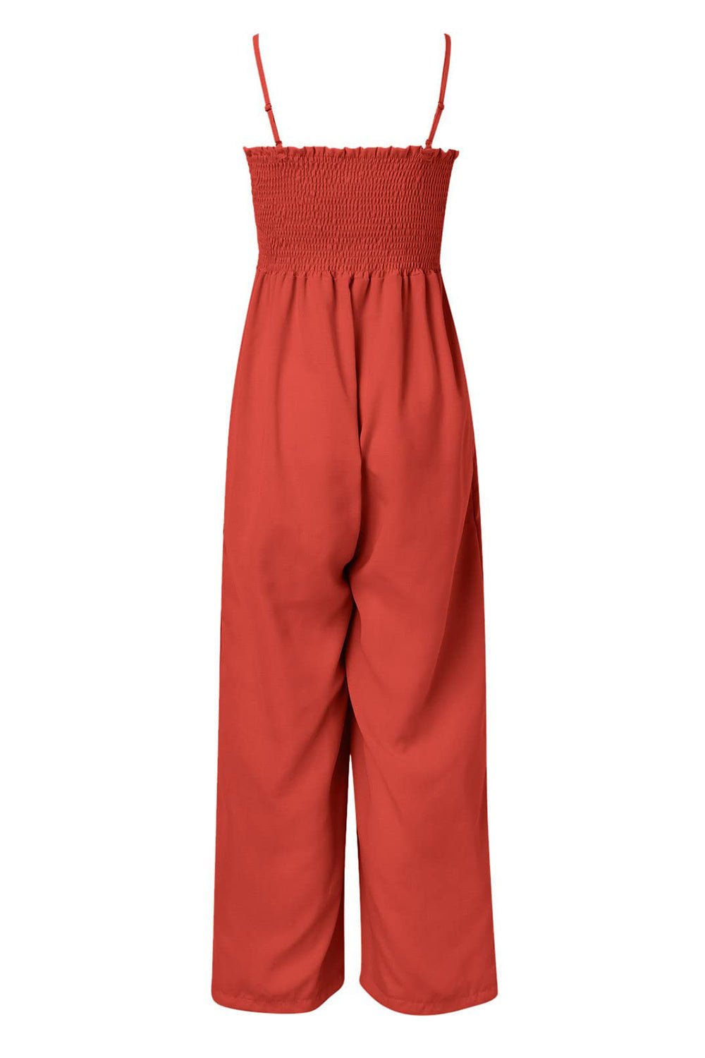 Smocked Spaghetti Strap Wide Leg Jumpsuit - GirlyBayJumpsuits & RompersSmocked Spaghetti Strap Wide Leg Jumpsuit100100627715823SOrange - RedGirlyBaySmocked Spaghetti Strap Wide Leg Jumpsuit