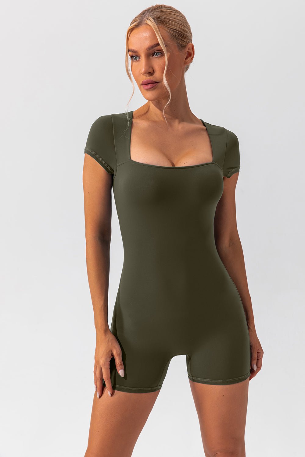 Square Neck Cap Sleeve Active Romper - GirlyBayActivewearSquare Neck Cap Sleeve Active Romper100100437971864SMatcha GreenGirlyBaySquare Neck Cap Sleeve Active Romper