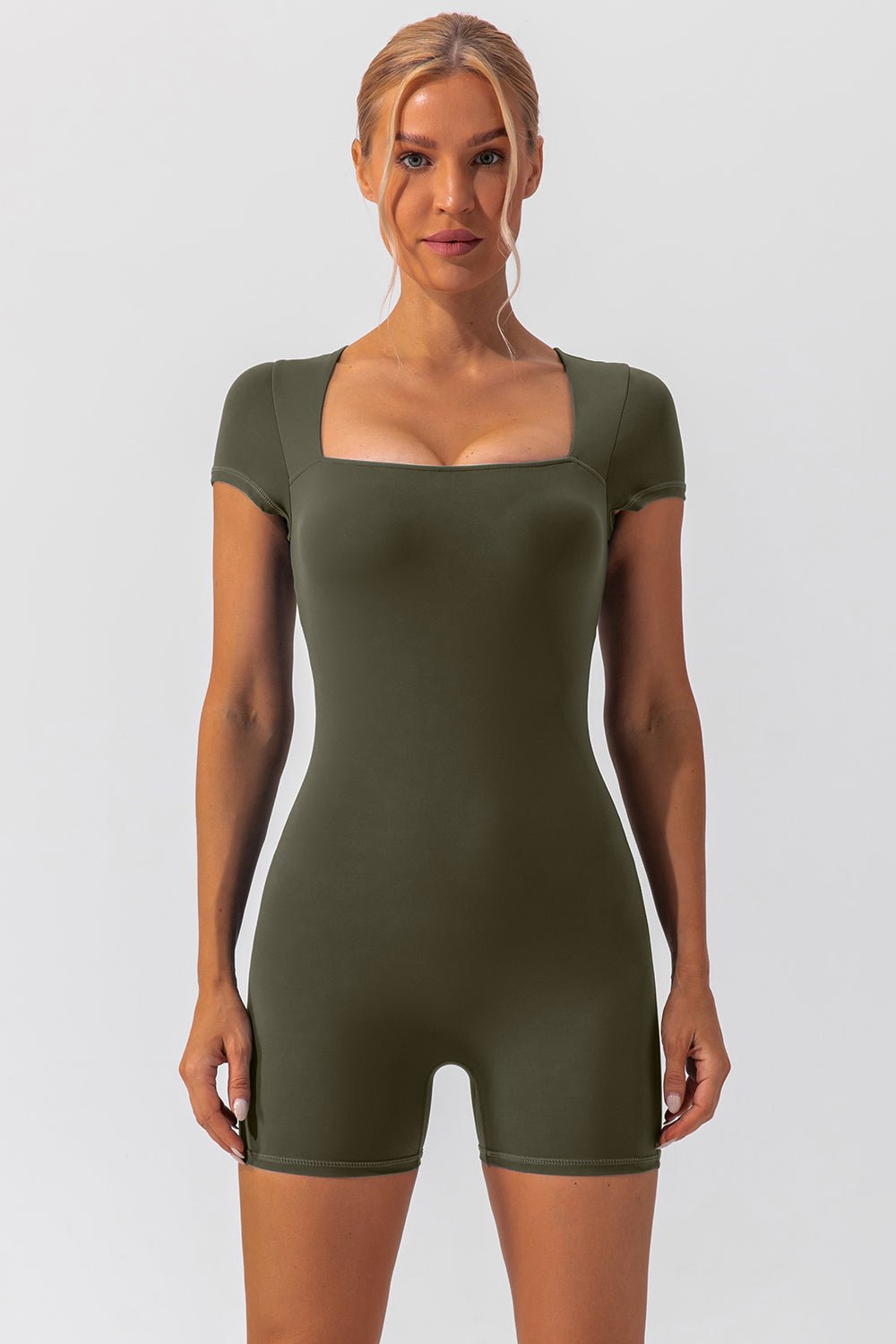 Square Neck Cap Sleeve Active Romper - GirlyBayActivewearSquare Neck Cap Sleeve Active Romper100100437971864SMatcha GreenGirlyBaySquare Neck Cap Sleeve Active Romper