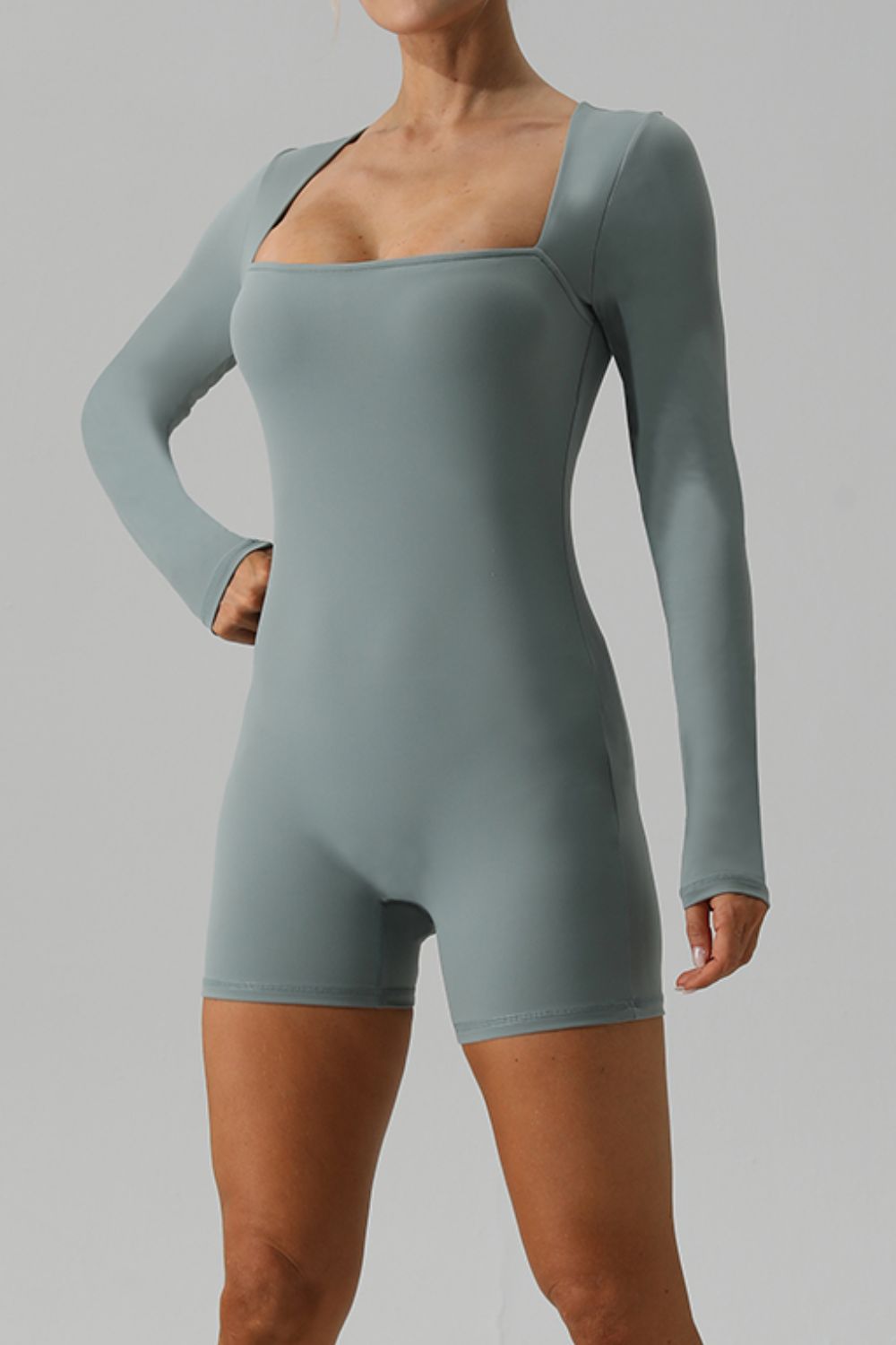 Square Neck Long Sleeve Active Romper - GirlyBayActivewearSquare Neck Long Sleeve Active Romper100100679625260SLight GreenGirlyBaySquare Neck Long Sleeve Active Romper