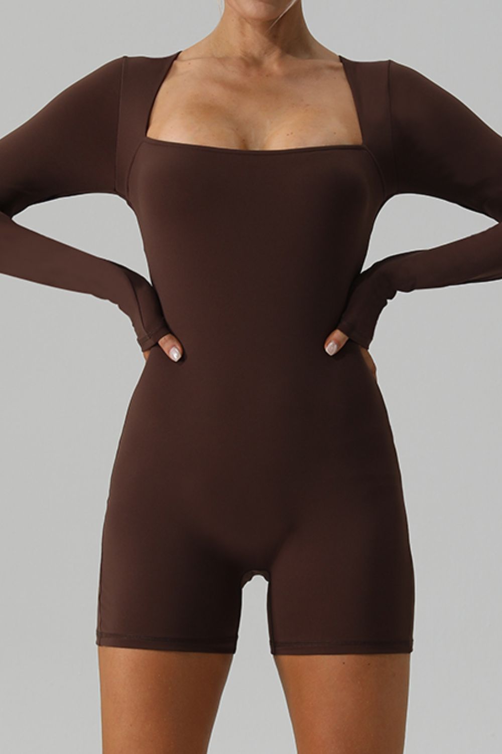 Square Neck Long Sleeve Active Romper - GirlyBayActivewearSquare Neck Long Sleeve Active Romper100100679629159SBrownGirlyBaySquare Neck Long Sleeve Active Romper
