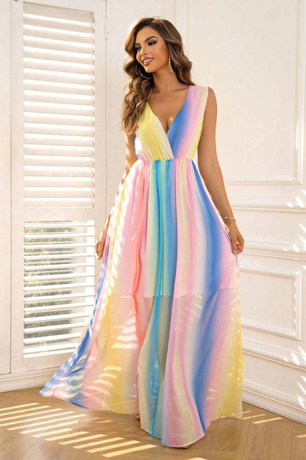Surplice Neck Sleeveless Maxi Dress - GirlyBayMaxi DressesSurplice Neck Sleeveless Maxi Dress100101554410583XSMulticolorGirlyBaySurplice Neck Sleeveless Maxi Dress