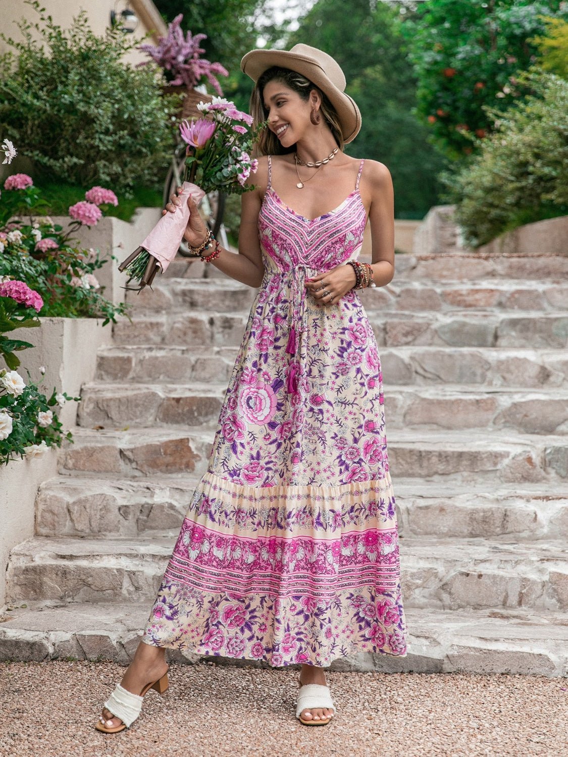 Tassel Printed V - Neck Maxi Dress - GirlyBayMaxi DressesTassel Printed V - Neck Maxi Dress100101254610415XSPinkGirlyBayTassel Printed V - Neck Maxi Dress