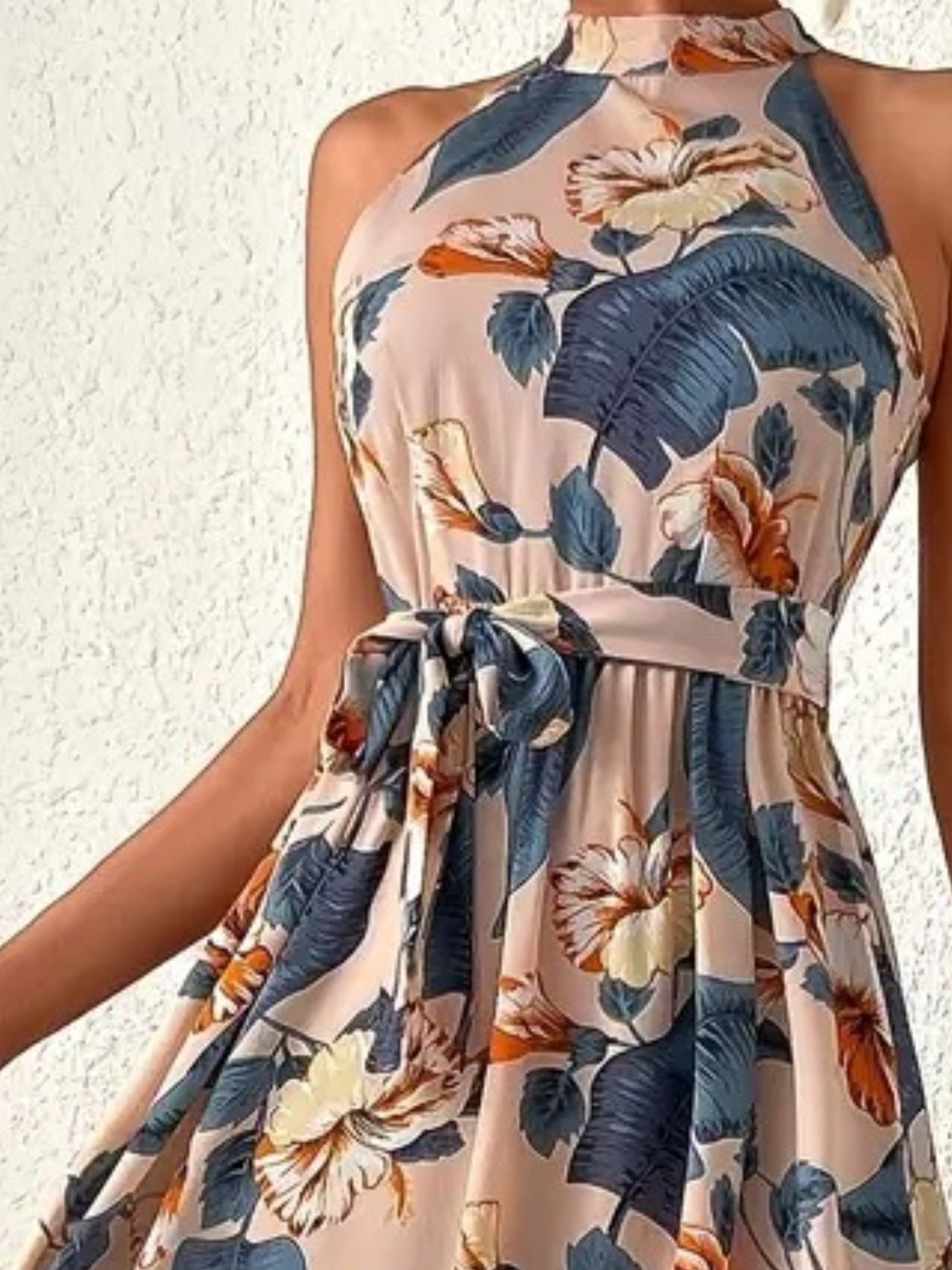 Tied Floral Sleeveless Dress - GirlyBayTied Floral Sleeveless Dress100100651701276SDusty BlueGirlyBayTied Floral Sleeveless Dress