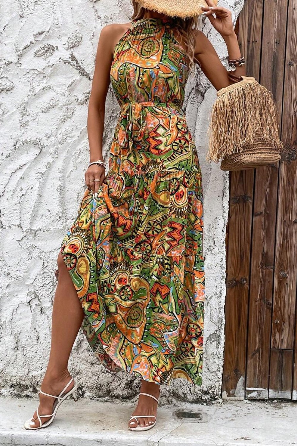 Tied Floral Sleeveless Dress - GirlyBayTied Floral Sleeveless Dress100100651701527SGreenGirlyBayTied Floral Sleeveless Dress