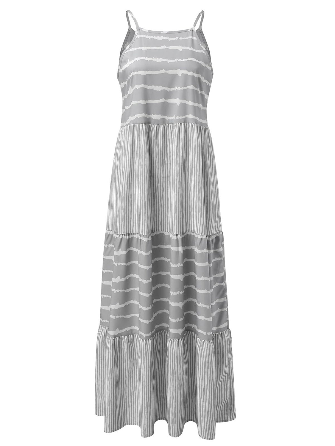 Tiered Striped Sleeveless Cami Dress - GirlyBayTiered Striped Sleeveless Cami Dress100100240667971SLight GrayGirlyBayTiered Striped Sleeveless Cami Dress