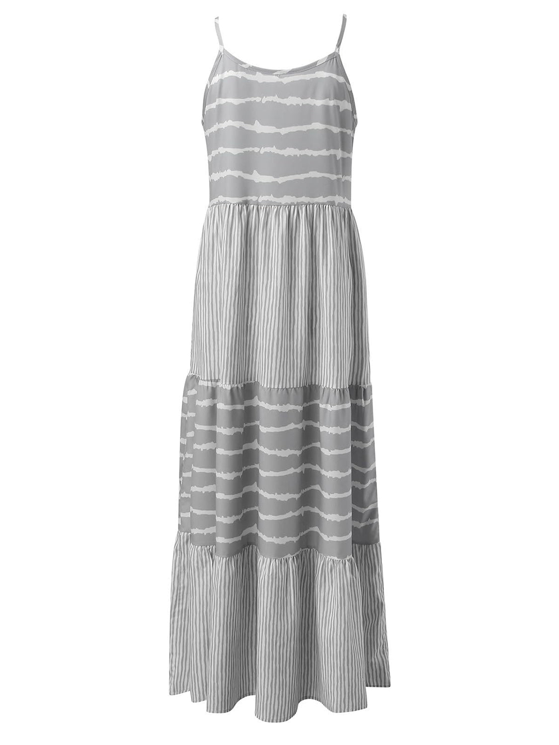 Tiered Striped Sleeveless Cami Dress - GirlyBayTiered Striped Sleeveless Cami Dress100100240667971SLight GrayGirlyBayTiered Striped Sleeveless Cami Dress