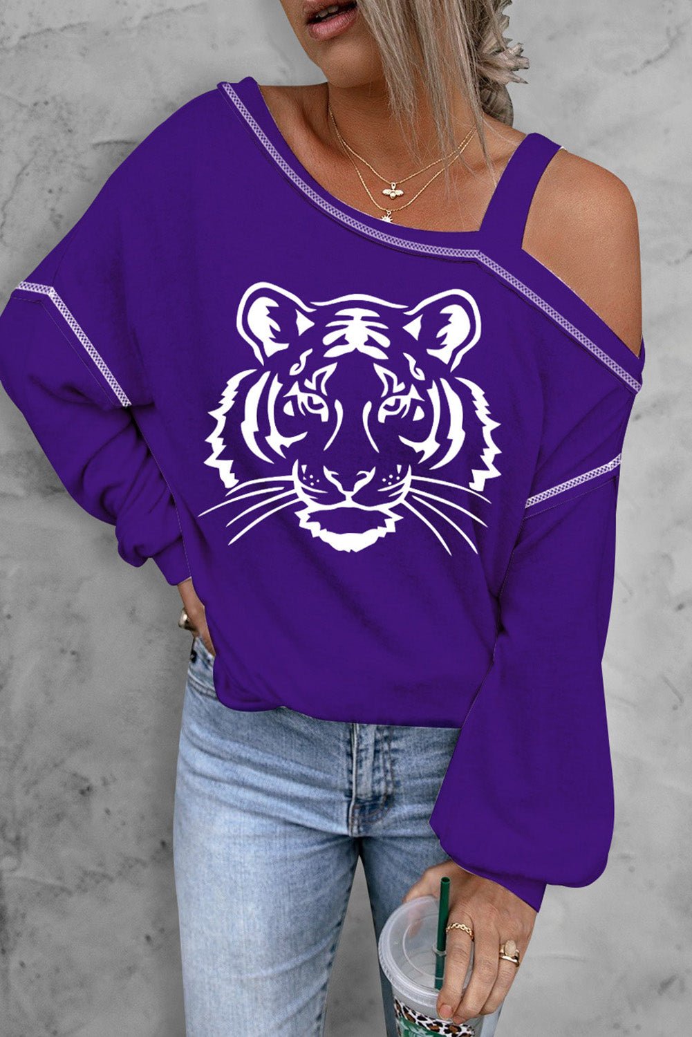 Tiger Graphic Long Sleeve Asymmetrical Neck Top - GirlyBayTiger Graphic Long Sleeve Asymmetrical Neck Top100101852755305SVioletGirlyBayTiger Graphic Long Sleeve Asymmetrical Neck Top