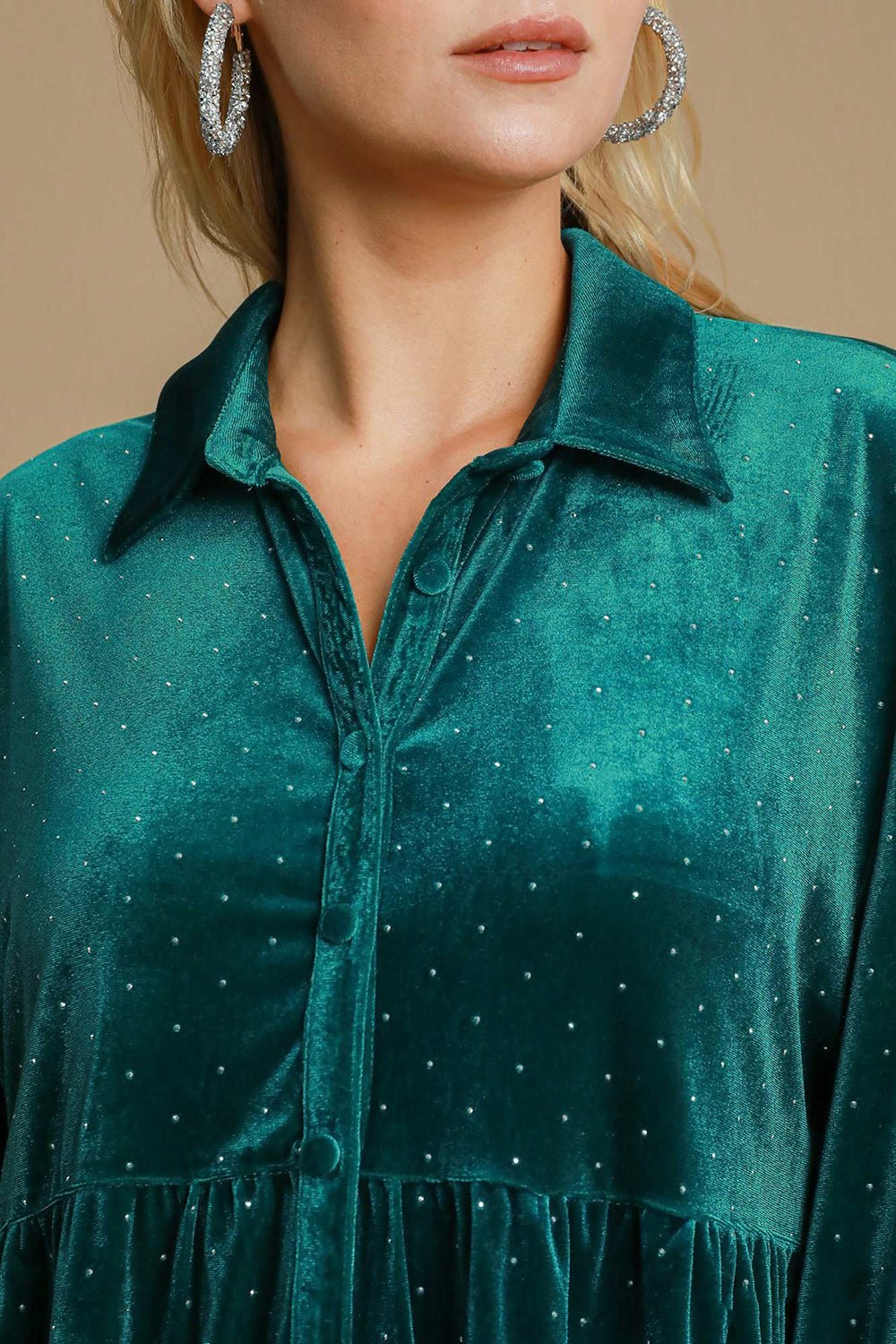 Umgee Full Size Polka Dot Collared Neck Button Up Shirt - GirlyBayCasual DressesUmgee Full Size Polka Dot Collared Neck Button Up Shirt100100001301400STeal GreenGirlyBayUmgee Full Size Polka Dot Collared Neck Button Up Shirt