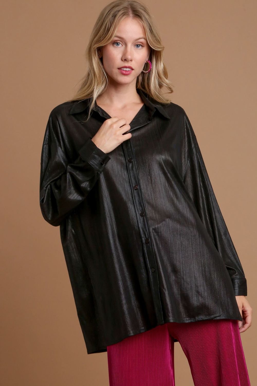 Umgee Side Slit Button Up Long Sleeve Shirt - GirlyBayCasual DressesUmgee Side Slit Button Up Long Sleeve Shirt100100413741025SBlackGirlyBayUmgee Side Slit Button Up Long Sleeve Shirt