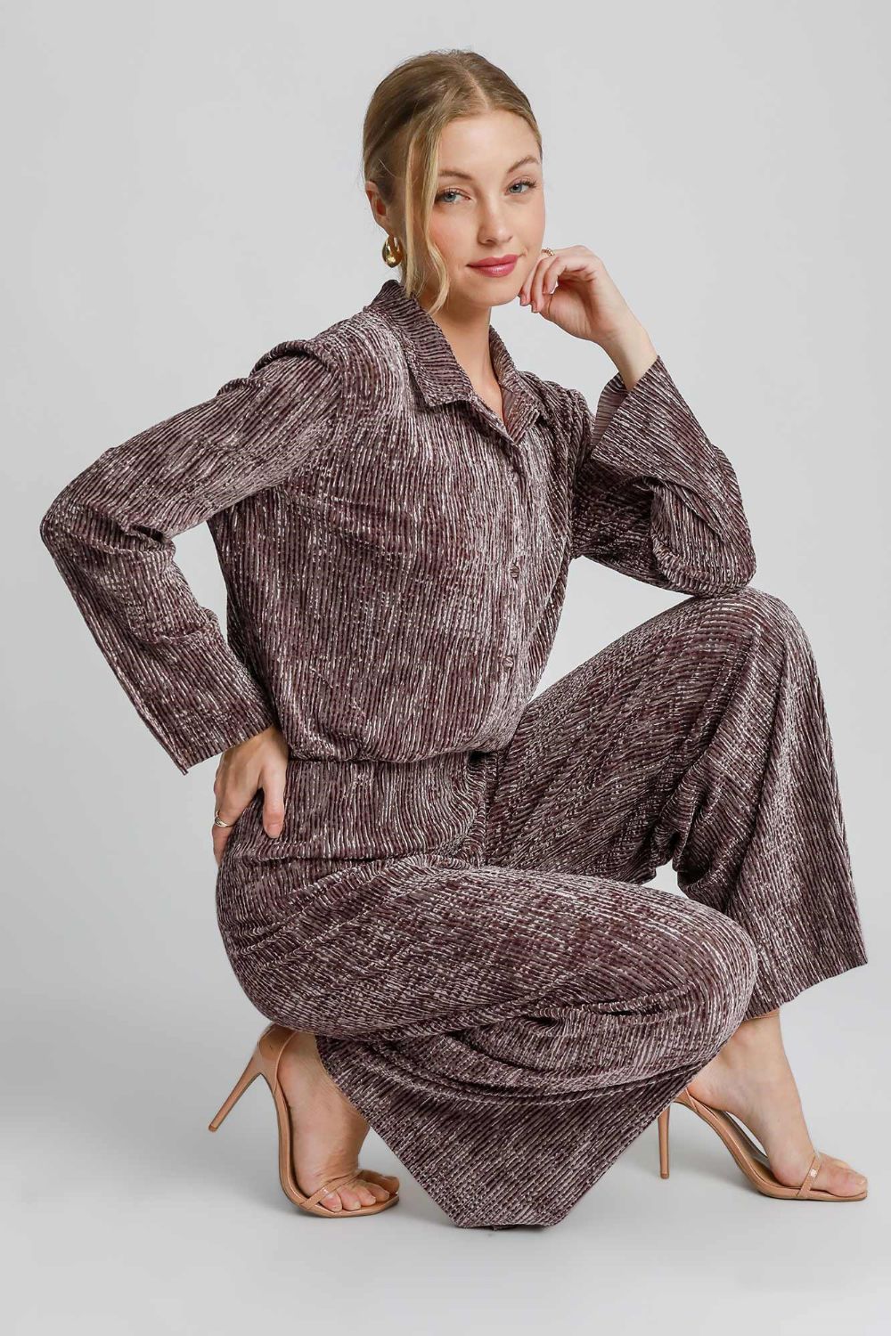 Umgee Side Slit Texture Button Up Shirt - GirlyBayCasual DressesUmgee Side Slit Texture Button Up Shirt100100619891097SBrownGirlyBayUmgee Side Slit Texture Button Up Shirt