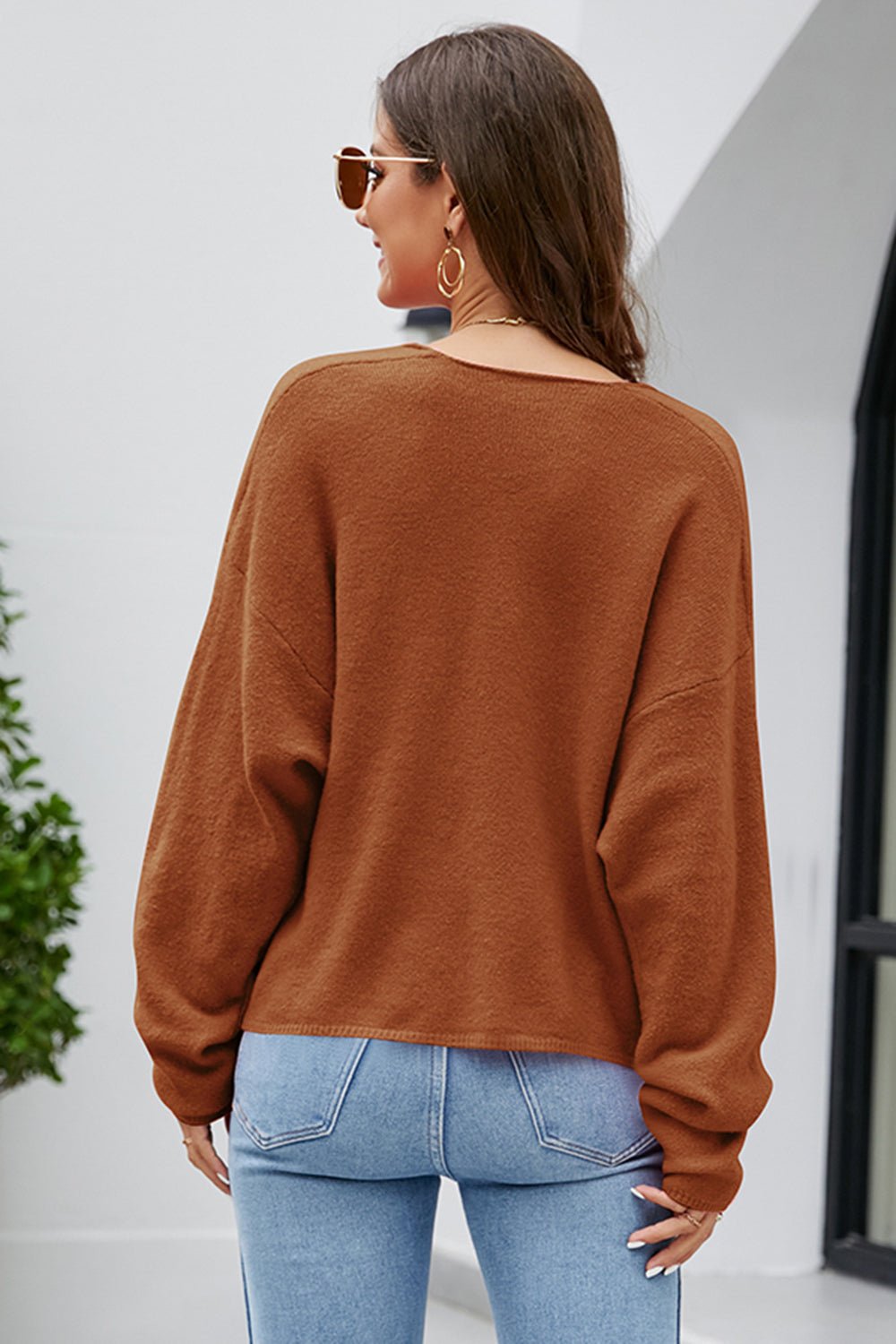 V-Neck Drop Shoulder Long Sleeve Knit TopSweatshirts & HoodiesTrendsiGirlyBay100100853920694CaramelSShip From Overseas