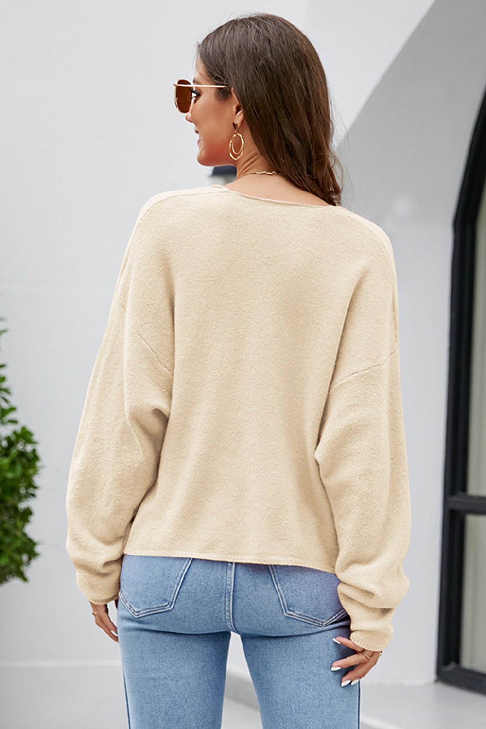 V-Neck Drop Shoulder Long Sleeve Knit TopSweatshirts & HoodiesTrendsiGirlyBay100100853921972Pastel YellowSShip From Overseas