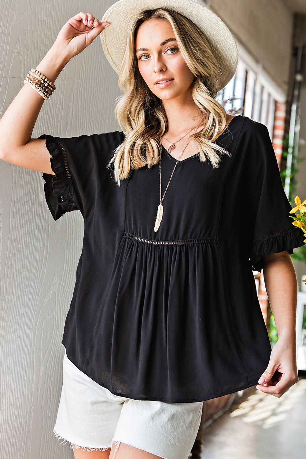 V - Neck Flounce Sleeve Babydoll Blouse - GirlyBayV - Neck Flounce Sleeve Babydoll Blouse100101246541051SBlackGirlyBayV - Neck Flounce Sleeve Babydoll Blouse