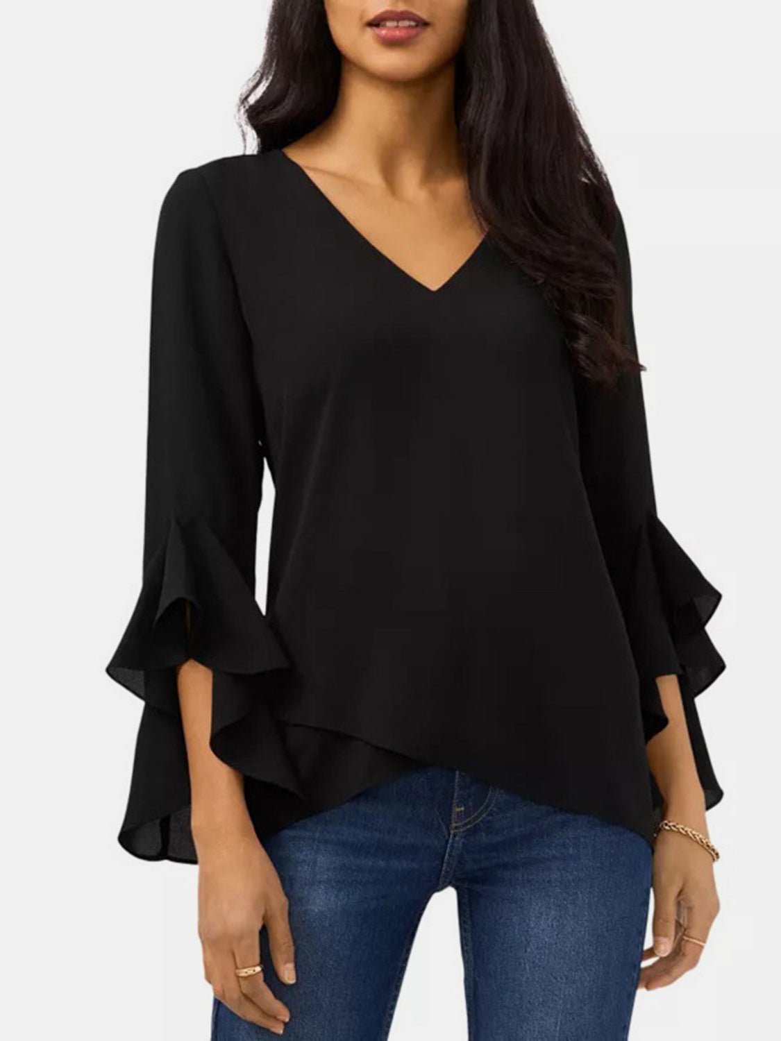 V - Neck Flounce Sleeve Blouse - GirlyBayShirtV - Neck Flounce Sleeve Blouse100100541961594SBlackGirlyBayV - Neck Flounce Sleeve Blouse