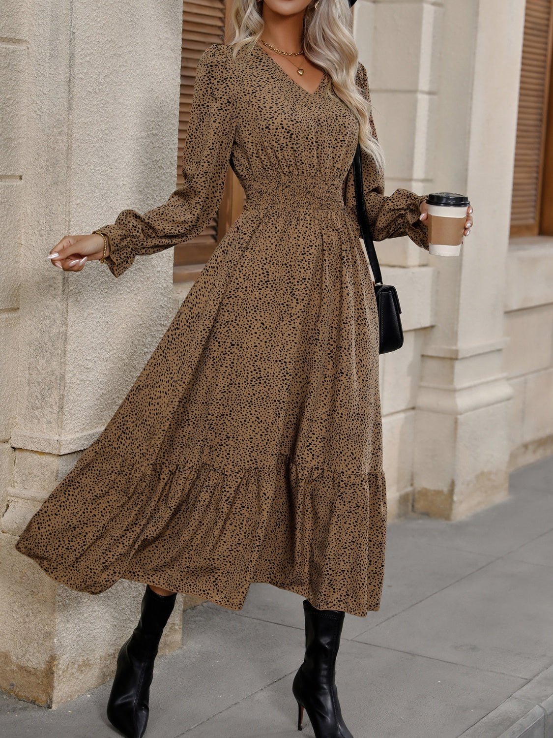 V-Neck Flounce Sleeve Ruffle Hem DressCasual DressesTrendsiGirlyBay100101834071835CaramelSShip From Overseas#tag