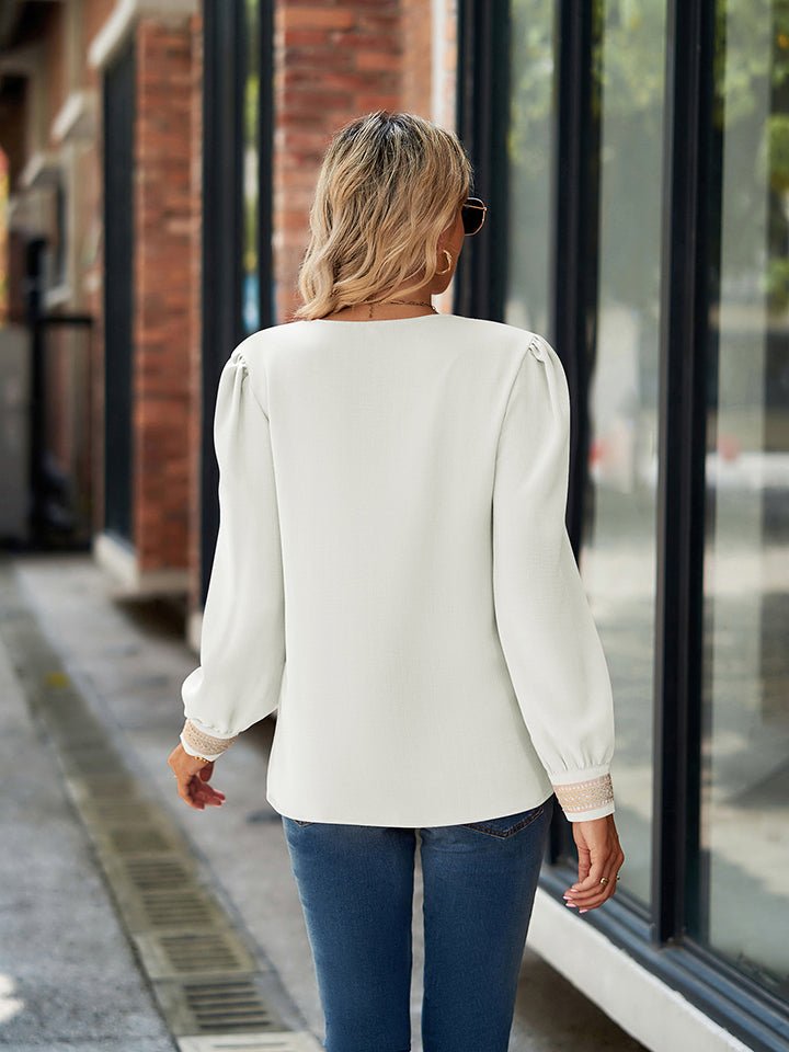 V - Neck Long Sleeve Blouse - GirlyBayV - Neck Long Sleeve Blouse100101134774224SWhiteGirlyBayV - Neck Long Sleeve Blouse
