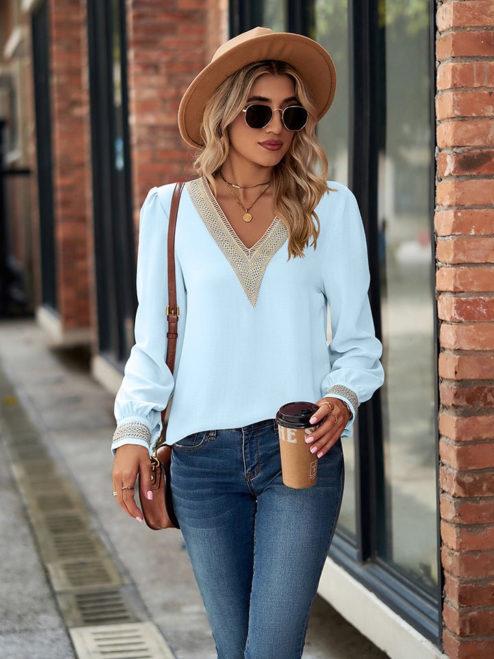 V - Neck Long Sleeve Blouse - GirlyBayV - Neck Long Sleeve Blouse100101134776734SPastel BlueGirlyBayV - Neck Long Sleeve Blouse