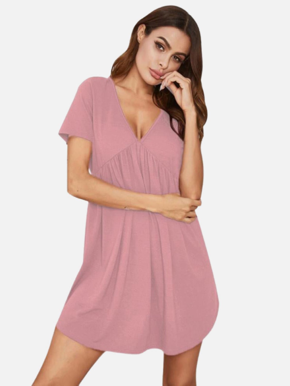 V - Neck Short Sleeve Lounge Dress - GirlyBayLoungewear & UnderwearV - Neck Short Sleeve Lounge Dress100100246421111SDusty PinkGirlyBayV - Neck Short Sleeve Lounge Dress