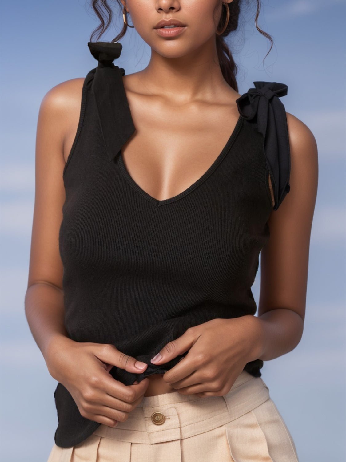 V - Neck Tie Shoulder Tank - GirlyBayV - Neck Tie Shoulder Tank100100721274958SBlackGirlyBayV - Neck Tie Shoulder Tank