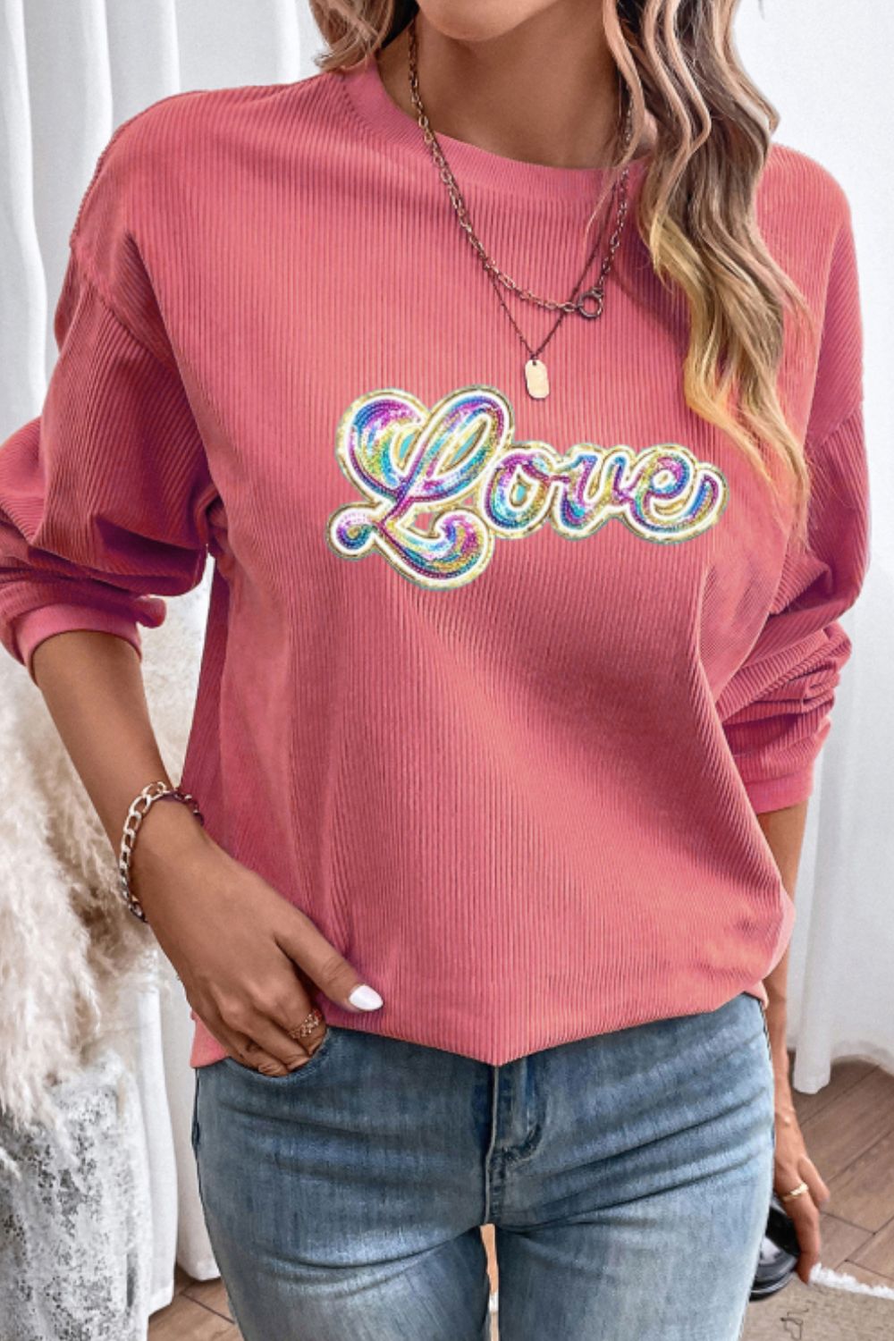 Valentine's Day LOVE Round Neck Long Sleeve Sweatshirt - GirlyBaySweatshirts & HoodiesValentine's Day LOVE Round Neck Long Sleeve Sweatshirt100100614731183SBurnt CoralGirlyBayValentine's Day LOVE Round Neck Long Sleeve Sweatshirt