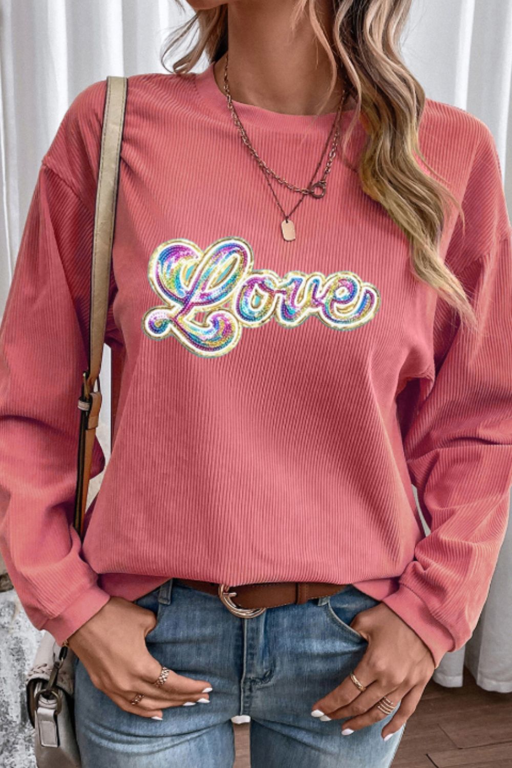 Valentine's Day LOVE Round Neck Long Sleeve Sweatshirt - GirlyBaySweatshirts & HoodiesValentine's Day LOVE Round Neck Long Sleeve Sweatshirt100100614731183SBurnt CoralGirlyBayValentine's Day LOVE Round Neck Long Sleeve Sweatshirt
