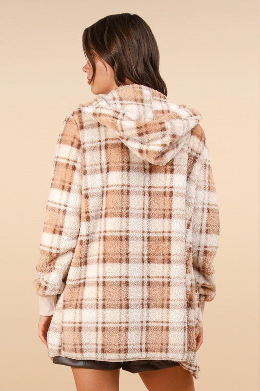 VERY J Fuzzy Plaid Long Sleeve Hooded Jacket - GirlyBayOuterwearVERY J Fuzzy Plaid Long Sleeve Hooded Jacket100100876741197SCAMEL MIXGirlyBayVERY J Fuzzy Plaid Long Sleeve Hooded Jacket