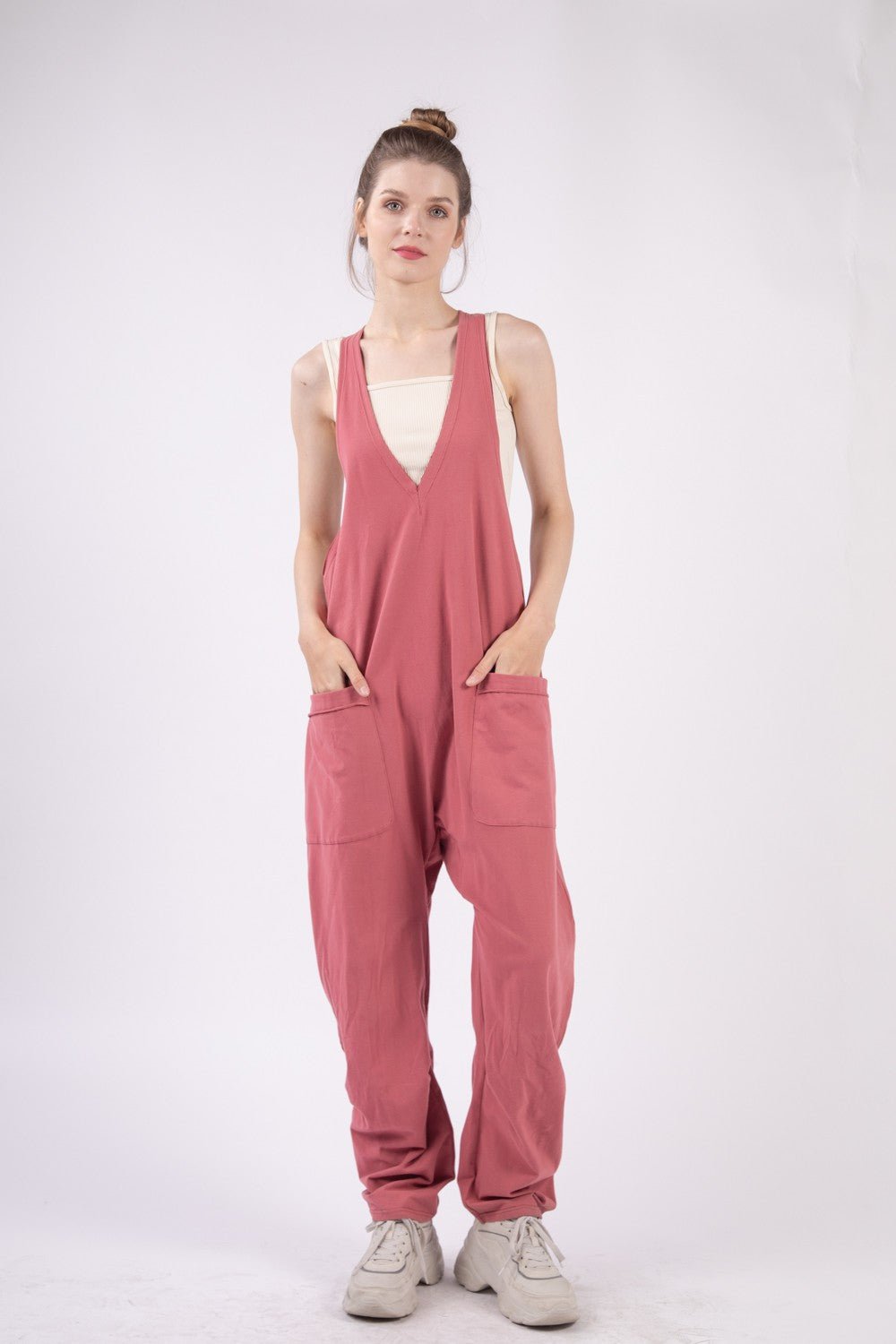 VERY J Plunge Sleeveless Jumpsuit with Pockets - GirlyBayJumpsuits & RompersVERY J Plunge Sleeveless Jumpsuit with Pockets100100470401421SBrickGirlyBayVERY J Plunge Sleeveless Jumpsuit with Pockets