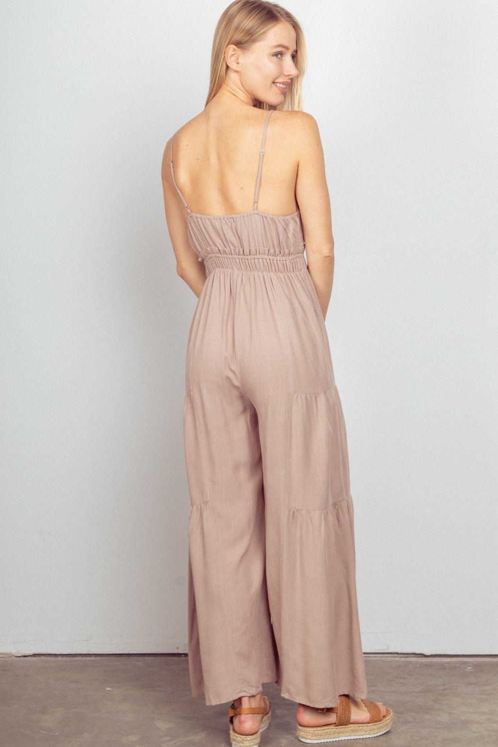 VERY J Sleeveless Ruched Wide Leg Jumpsuit - GirlyBayJumpsuits & RompersVERY J Sleeveless Ruched Wide Leg Jumpsuit100100541401802SNaturalGirlyBayVERY J Sleeveless Ruched Wide Leg Jumpsuit
