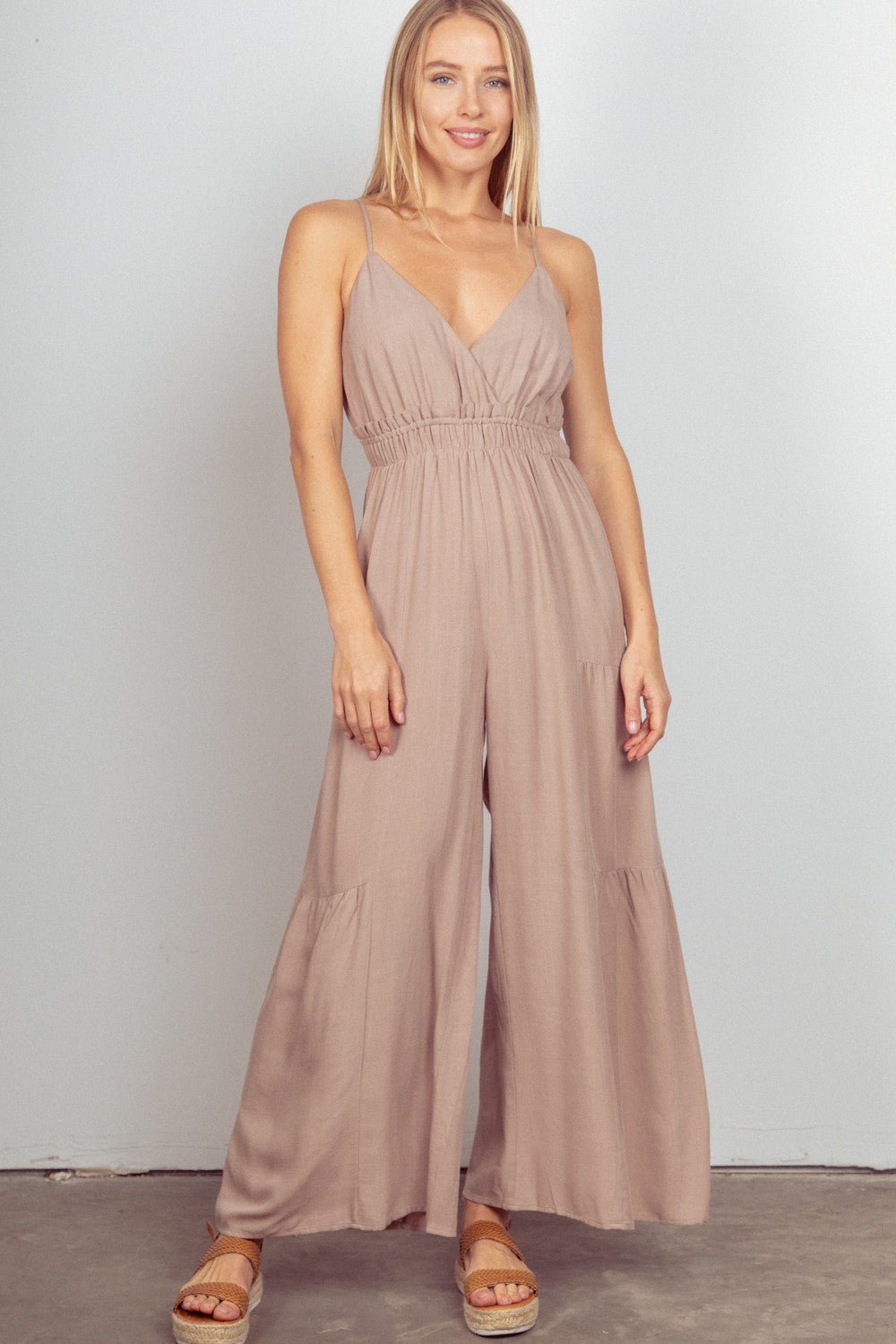 VERY J Sleeveless Ruched Wide Leg Jumpsuit - GirlyBayJumpsuits & RompersVERY J Sleeveless Ruched Wide Leg Jumpsuit100100541401802SNaturalGirlyBayVERY J Sleeveless Ruched Wide Leg Jumpsuit