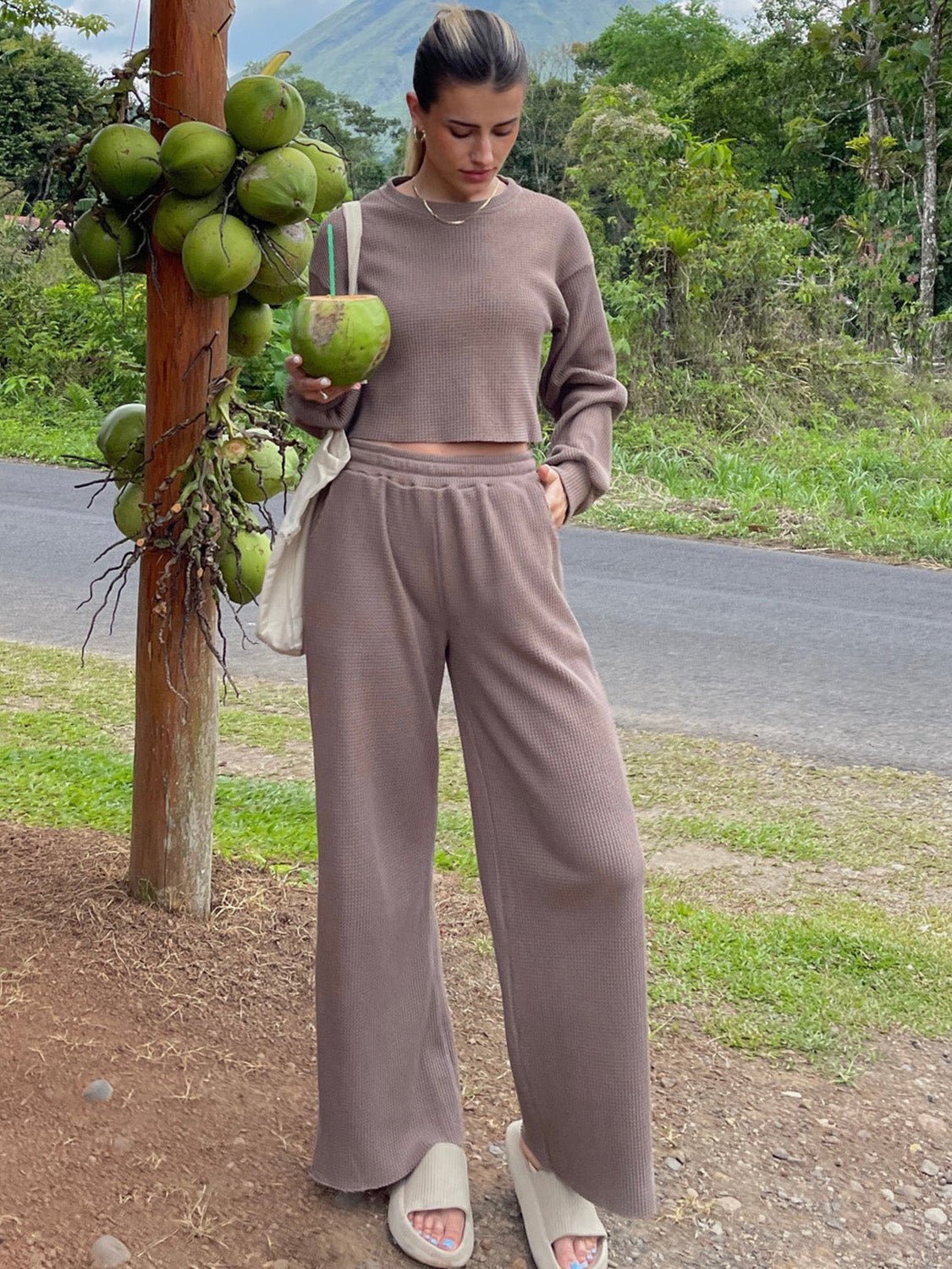 Waffle - Knit Round Neck Top and Pants Set - GirlyBayWaffle - Knit Round Neck Top and Pants Set100100761931347SMochaGirlyBayWaffle - Knit Round Neck Top and Pants Set