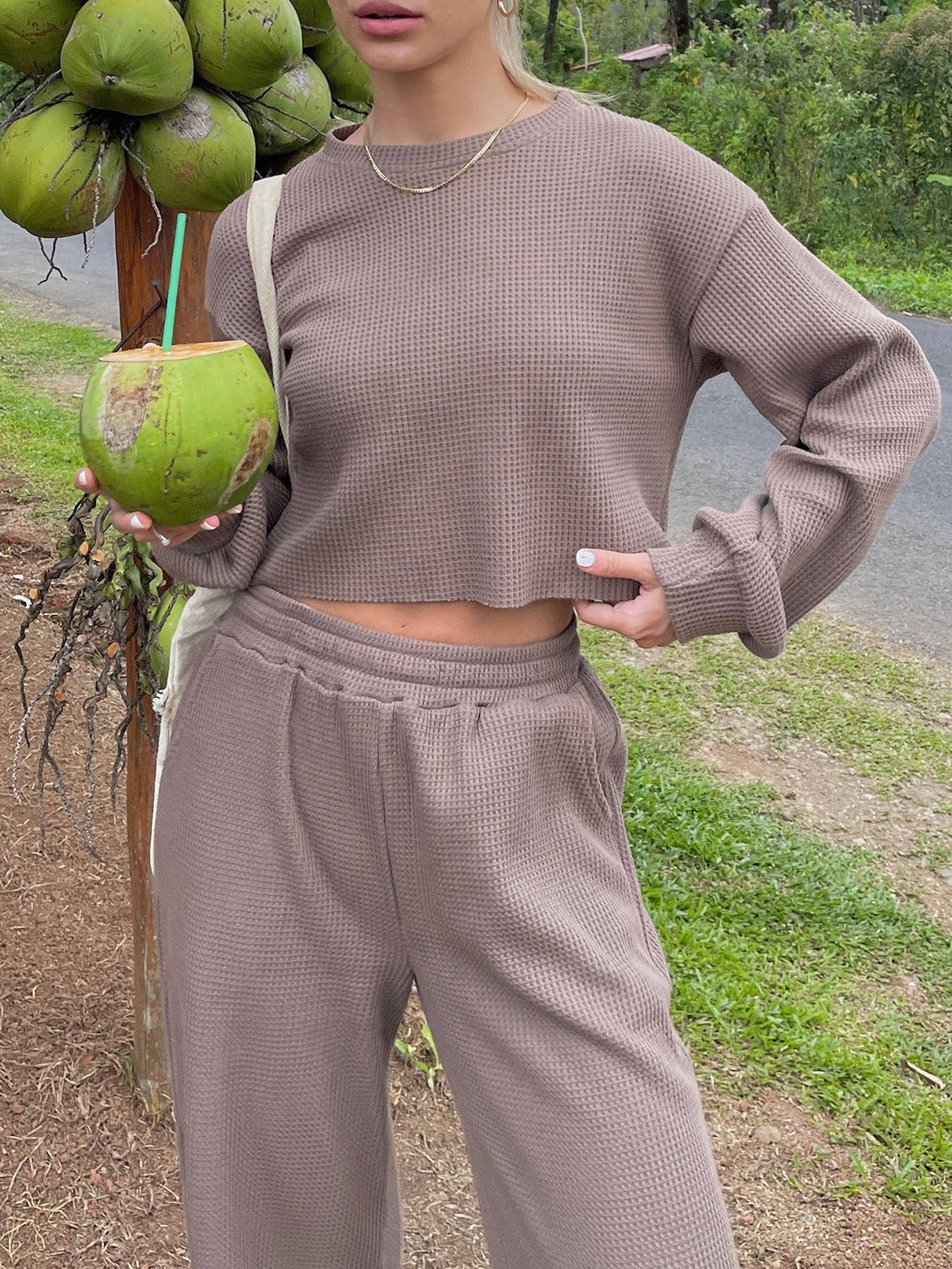 Waffle - Knit Round Neck Top and Pants Set - GirlyBayWaffle - Knit Round Neck Top and Pants Set100100761931347SMochaGirlyBayWaffle - Knit Round Neck Top and Pants Set