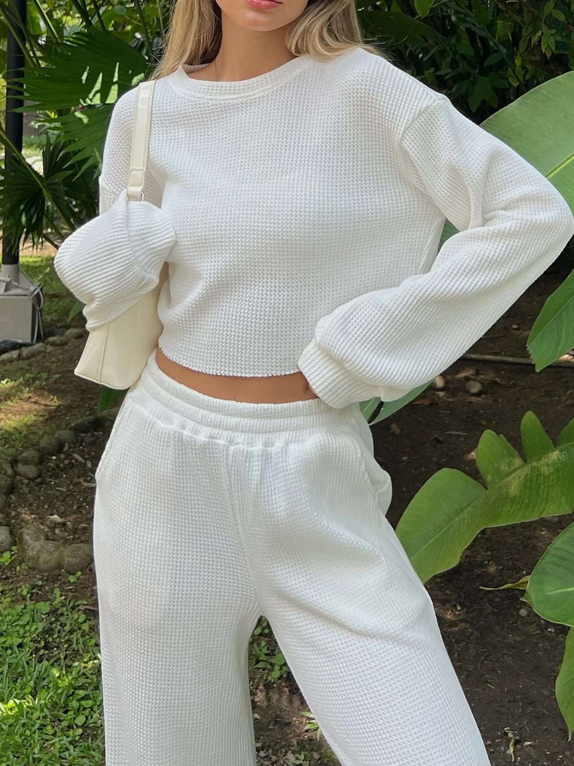 Waffle - Knit Round Neck Top and Pants Set - GirlyBayWaffle - Knit Round Neck Top and Pants Set100100761931480SWhiteGirlyBayWaffle - Knit Round Neck Top and Pants Set