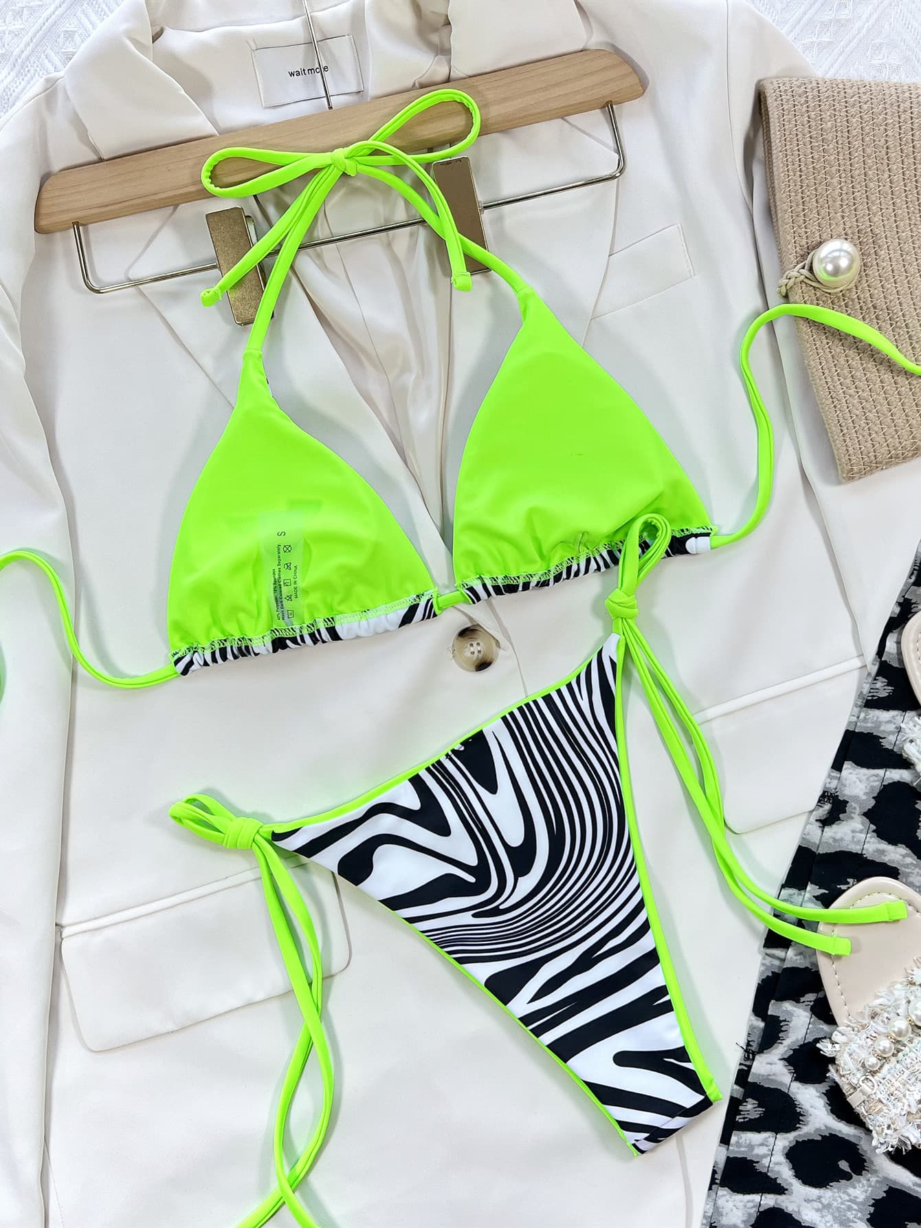 Zebra Print Halter Neck Bikini SetBikinis & TankinisTrendsiGirlyBay100100930975797Neon GreenS