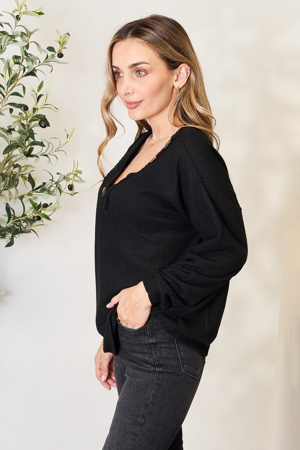 Zenana Buttoned Long Sleeve BlouseSweatshirts & HoodiesTrendsiGirlyBay100100597369407BlackSShip from USAZenana