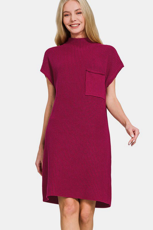 Zenana Mock Neck Short Sleeve Sweater Dress - GirlyBayCasual DressesZenana Mock Neck Short Sleeve Sweater Dress100100401641177SCabernetGirlyBayZenana Mock Neck Short Sleeve Sweater Dress