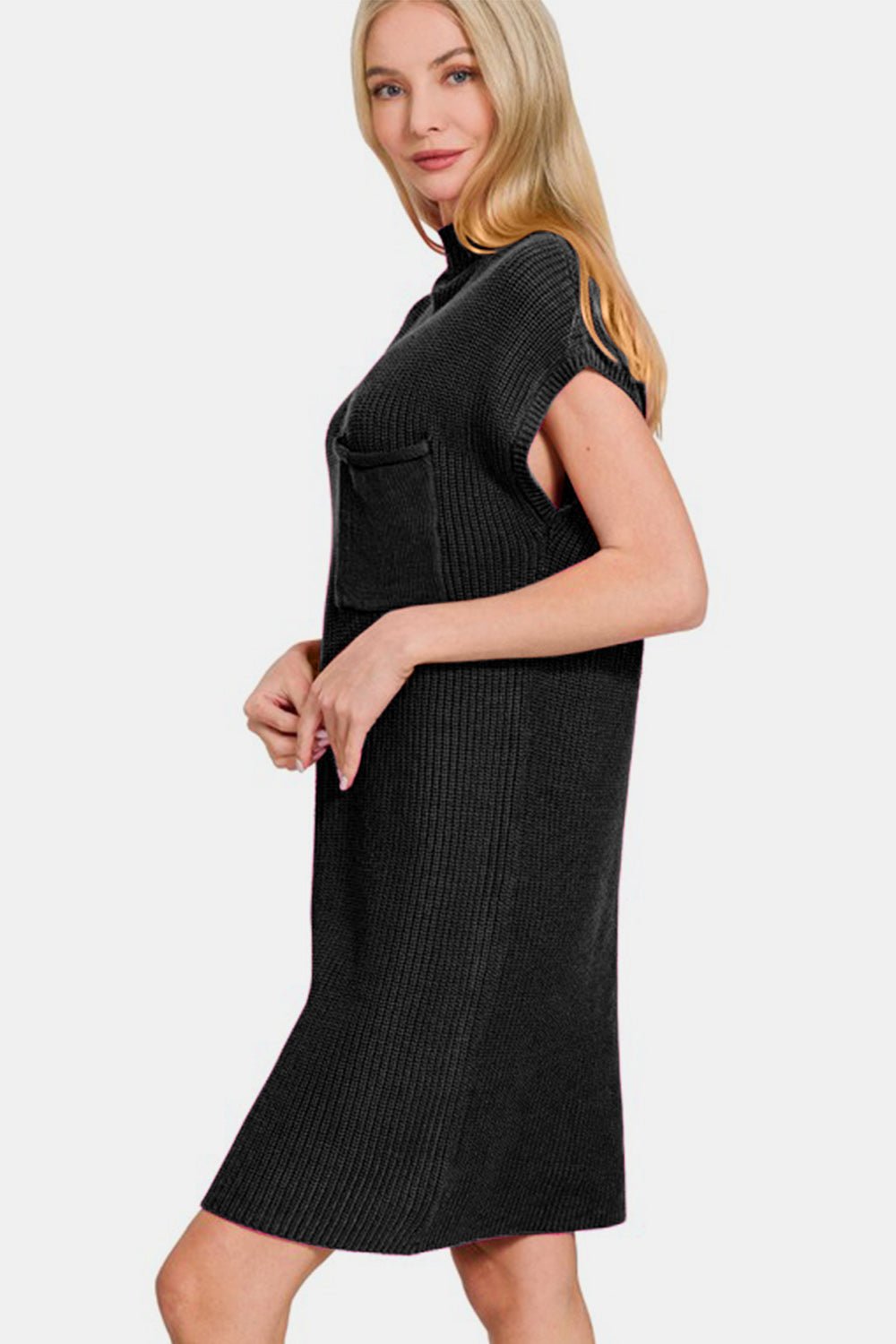 Zenana Mock Neck Short Sleeve Sweater Dress - GirlyBayCasual DressesZenana Mock Neck Short Sleeve Sweater Dress100100769131003SBlackGirlyBayZenana Mock Neck Short Sleeve Sweater Dress