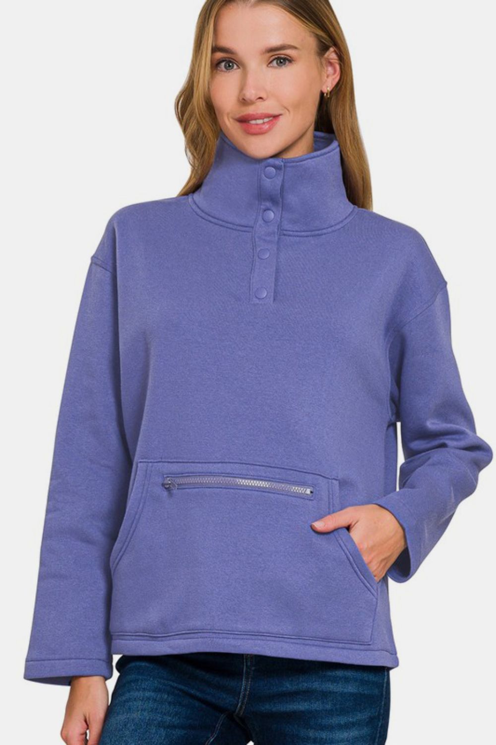 Zenana Turtleneck Half Snap Fleece Sweatshirt - GirlyBayCasual DressesZenana Turtleneck Half Snap Fleece Sweatshirt100100843741470SBlue PurpleGirlyBayZenana Turtleneck Half Snap Fleece Sweatshirt