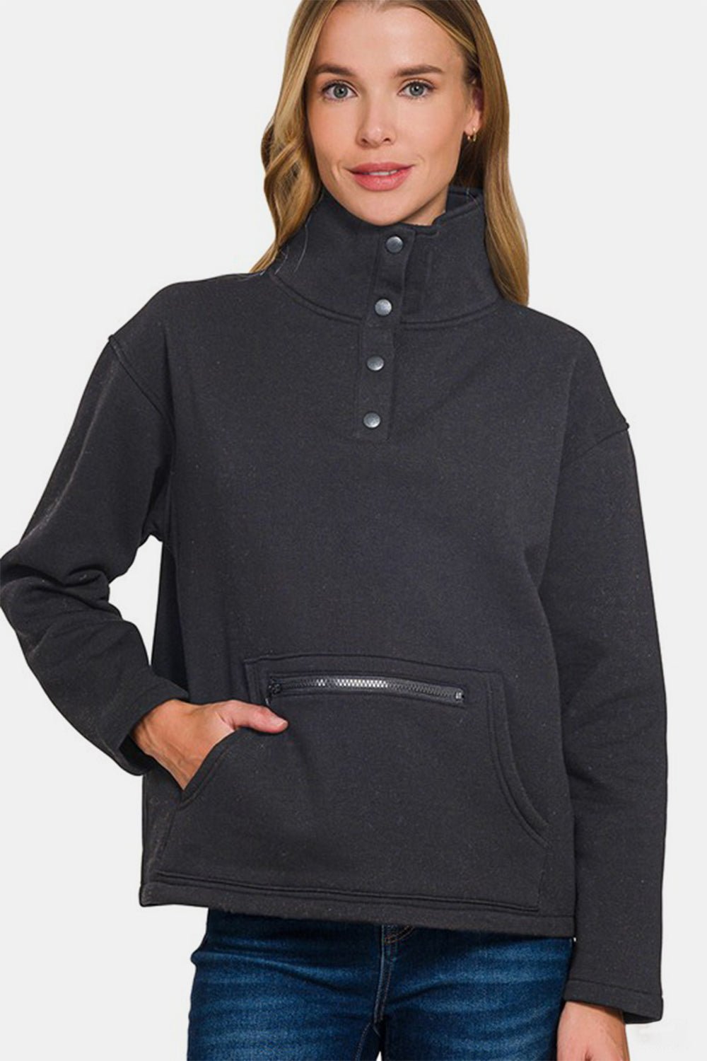Zenana Turtleneck Half Snap Fleece Sweatshirt - GirlyBayCasual DressesZenana Turtleneck Half Snap Fleece Sweatshirt100100863571776SBlackGirlyBayZenana Turtleneck Half Snap Fleece Sweatshirt