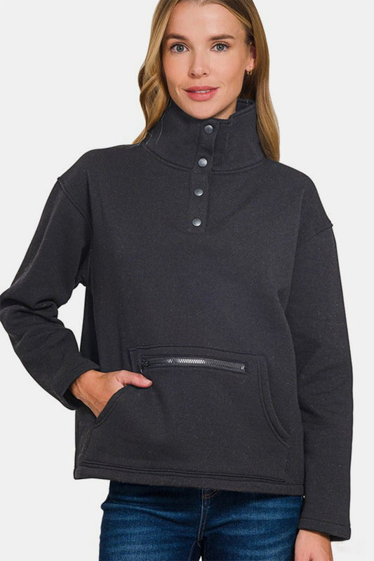 Zenana Turtleneck Half Snap Fleece Sweatshirt - GirlyBayCasual DressesZenana Turtleneck Half Snap Fleece Sweatshirt100100863571776SBlackGirlyBayZenana Turtleneck Half Snap Fleece Sweatshirt