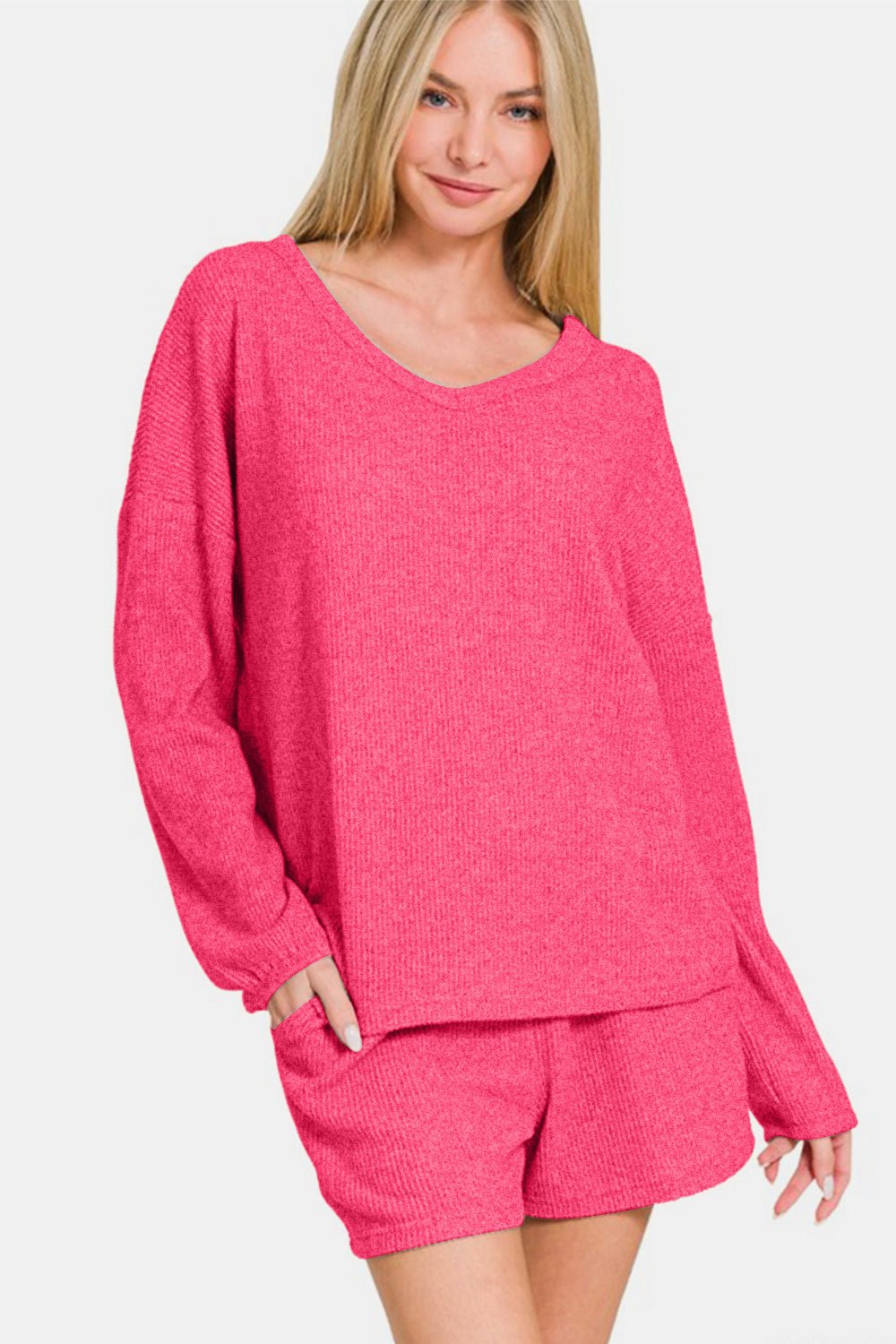 Zenana V - Neck Long Sleeve Ribbed Top and Shorts Set - GirlyBayCasual DressesZenana V - Neck Long Sleeve Ribbed Top and Shorts Set100100512391667SStrawberryGirlyBayZenana V - Neck Long Sleeve Ribbed Top and Shorts Set