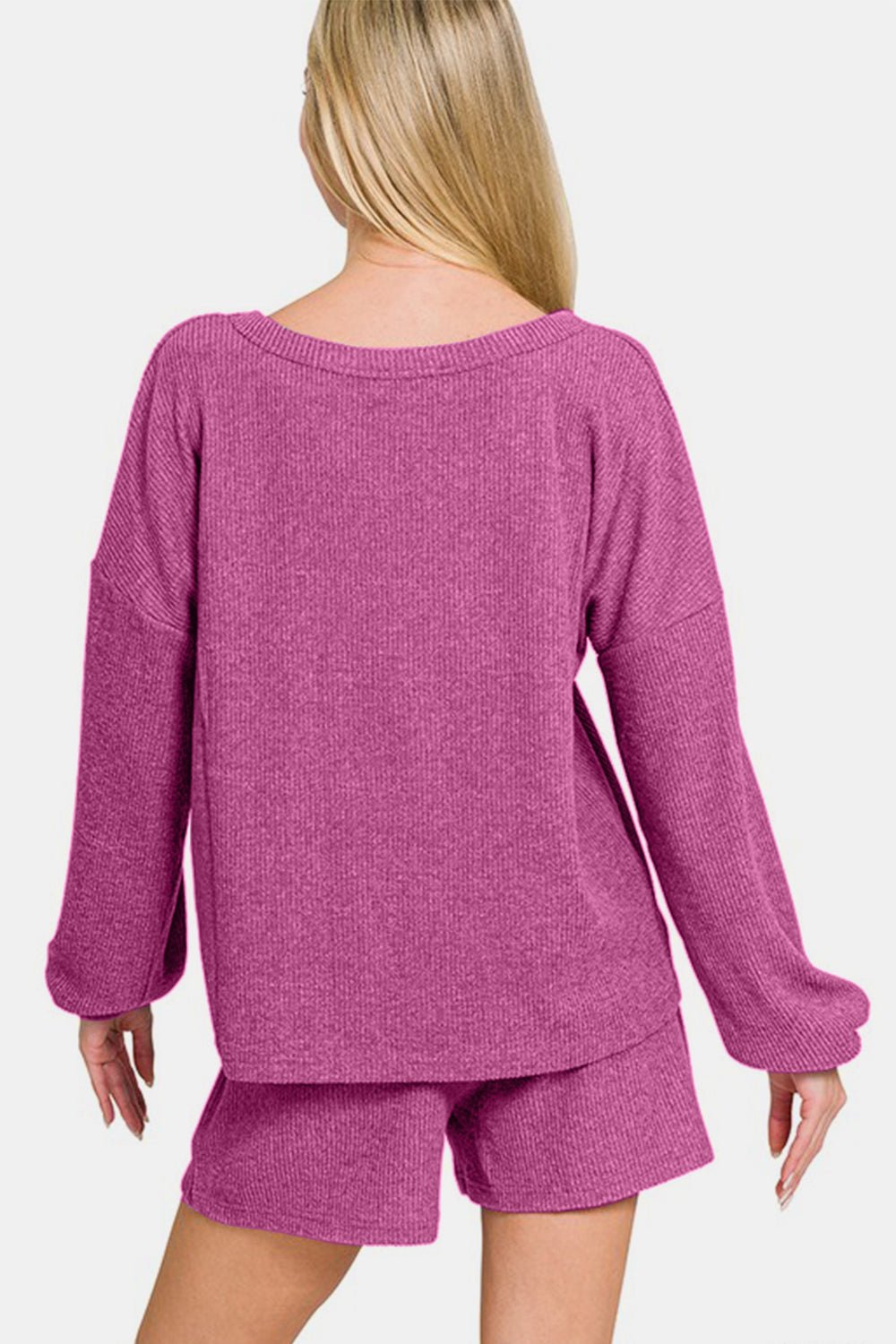Zenana V - Neck Long Sleeve Ribbed Top and Shorts Set - GirlyBayCasual DressesZenana V - Neck Long Sleeve Ribbed Top and Shorts Set100100282181476SRed - VioletGirlyBayZenana V - Neck Long Sleeve Ribbed Top and Shorts Set