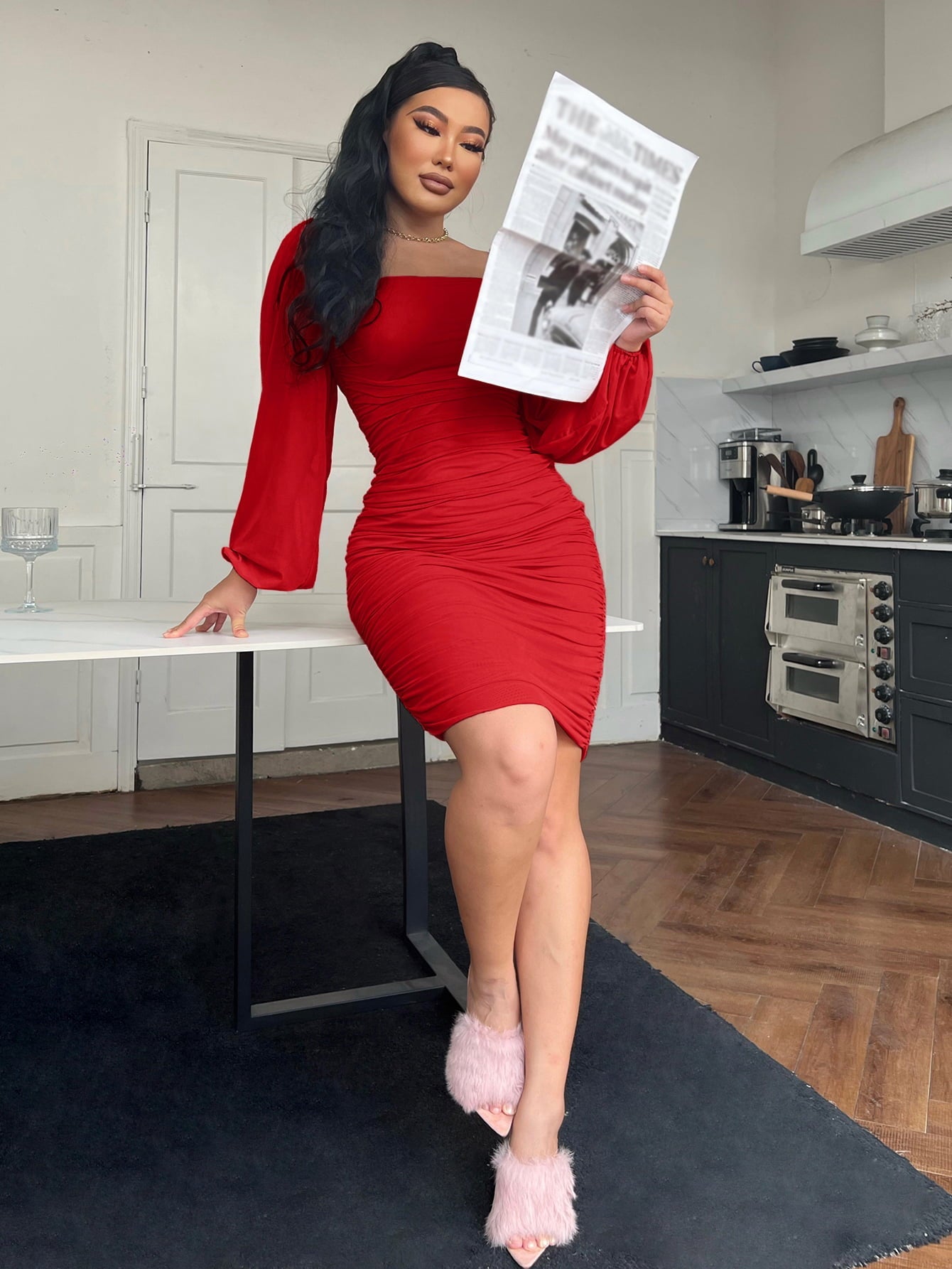 Ruched Zip-Back Bodycon - The Ultimate Figure EnhancerCocktail DressesTrendsiGirlyBay100101303420237RedSRinging-N#